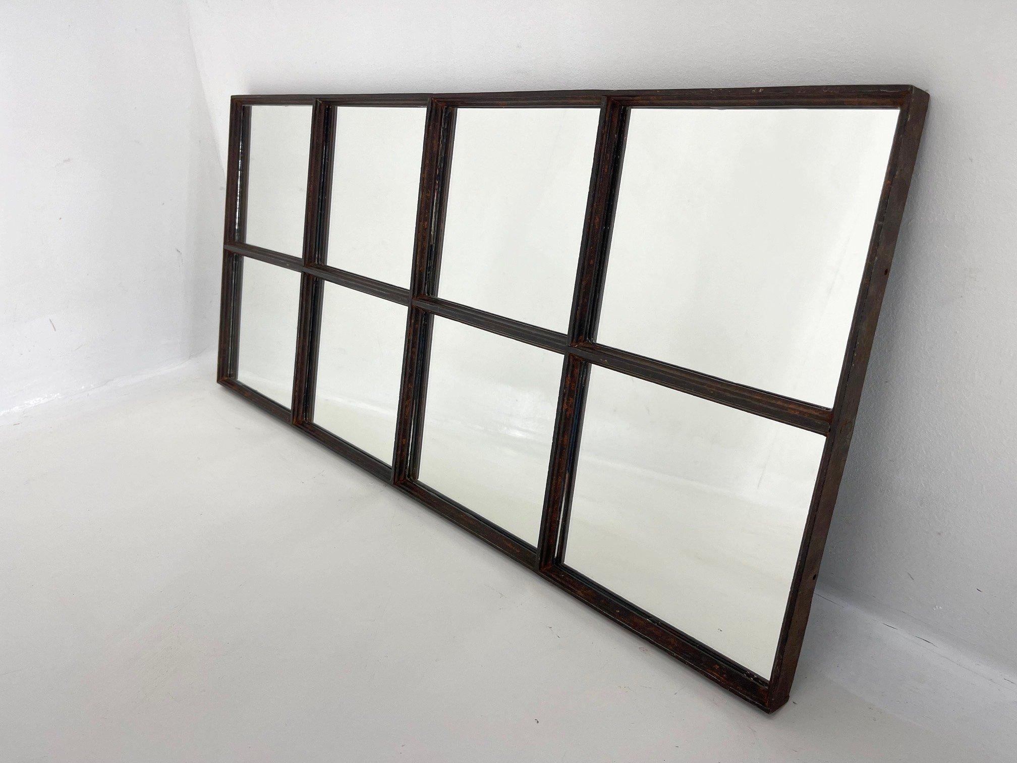 Set of 2 Vintage Industrial Iron Windows Converted to a Mirror In Good Condition For Sale In Praha, CZ