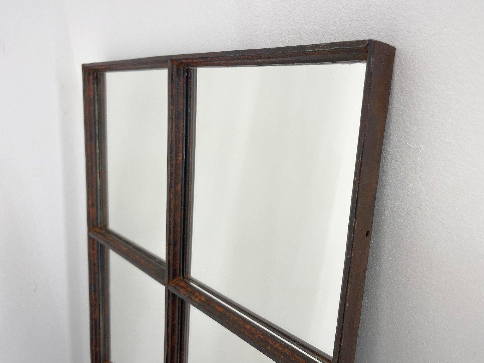 Mid-20th Century Set of 2 Vintage Industrial Iron Windows Converted to a Mirror For Sale