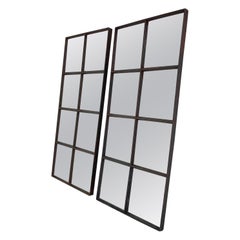 Set di 2 finestre industriali vintage in ferro convertite in specchio