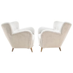 Set of 2 Vintage Italian Armchairs in Wood and Fabric, 1950