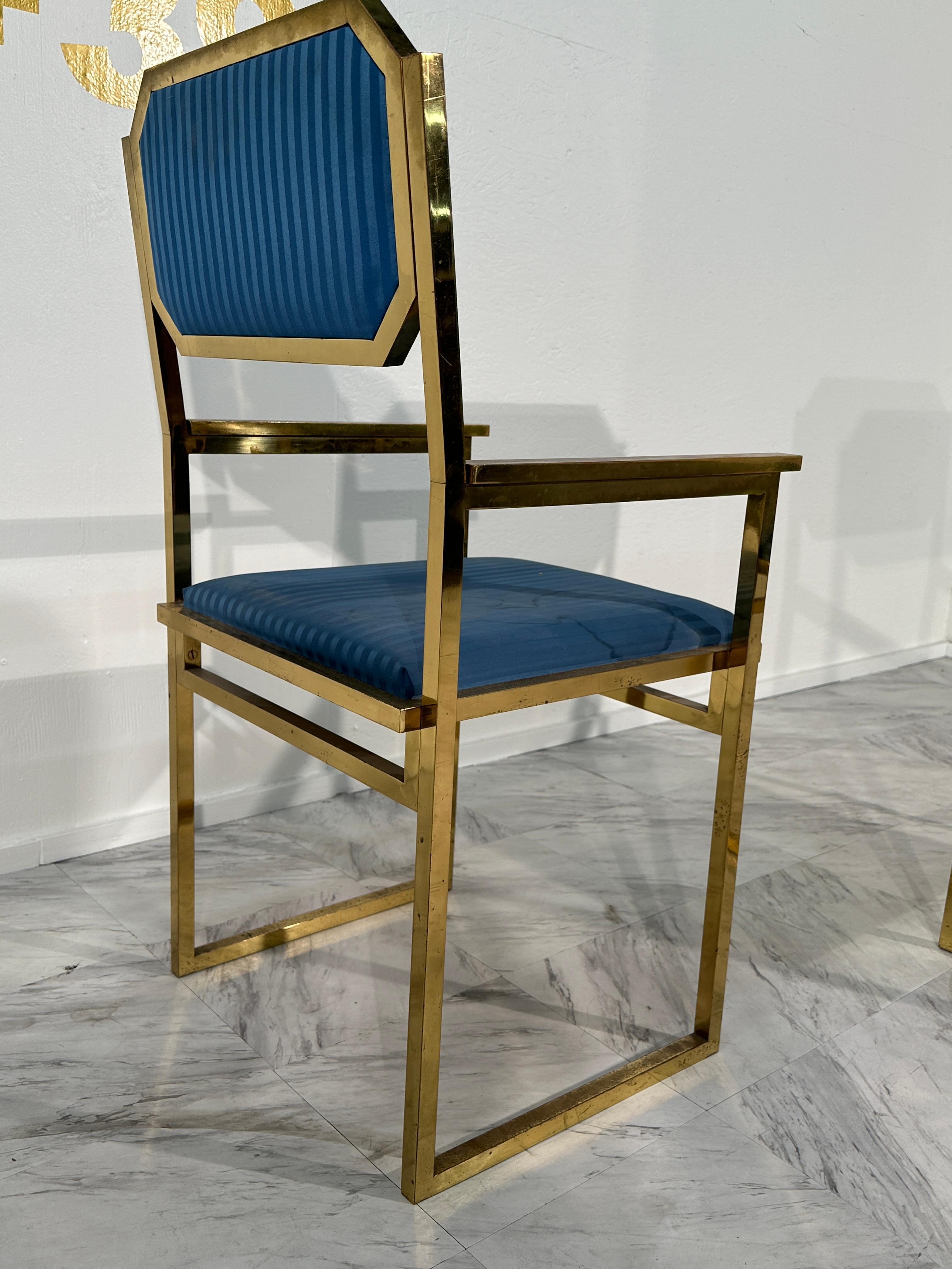 Brass Set of 2 Vintage Italian Dining Chairs by Romeo Rega 1970s