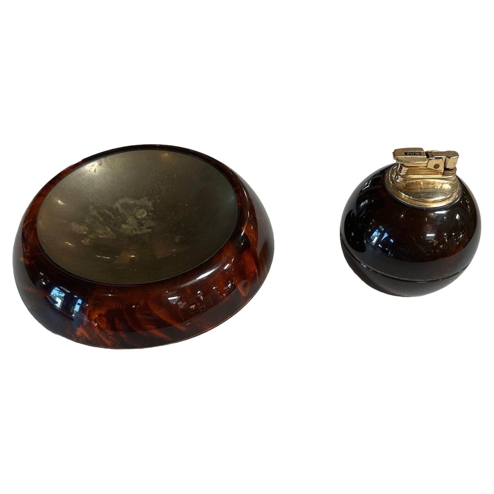 Set of 2 Vintage Italian Lighter and Ashtray 1980s For Sale