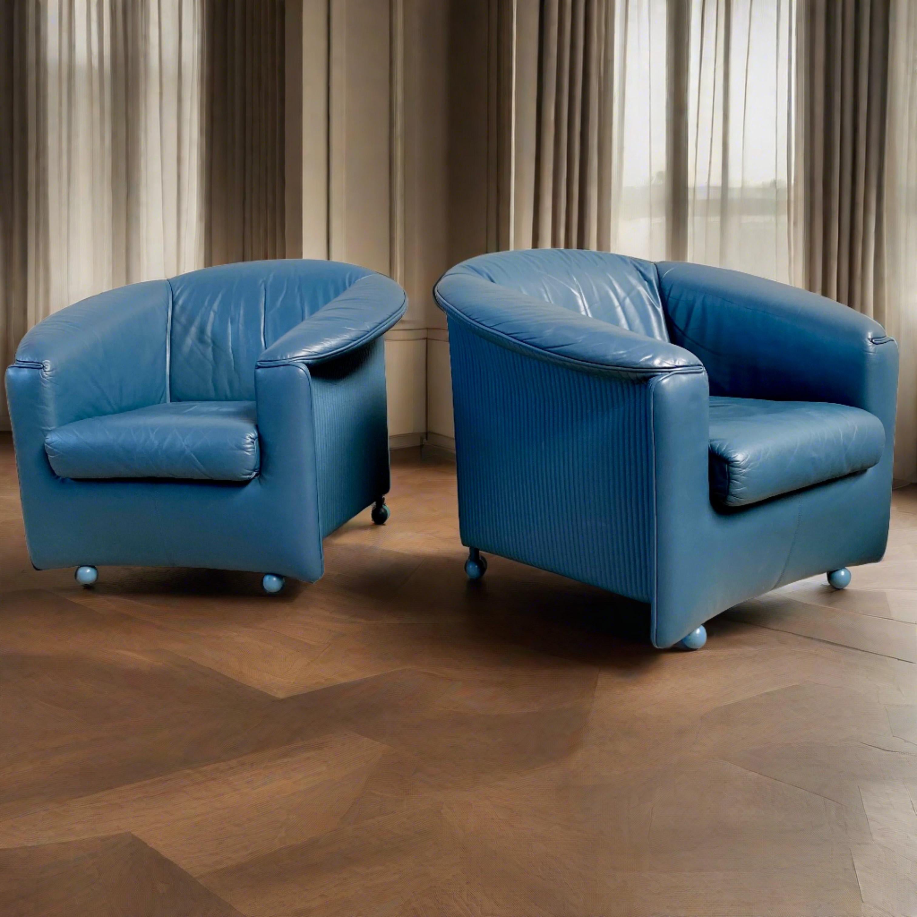 Mid-Century Modern Ensemble de 2 fauteuils en cuir vintage de Paolo Piva pour Wittmann, Autriche, années 1980 en vente