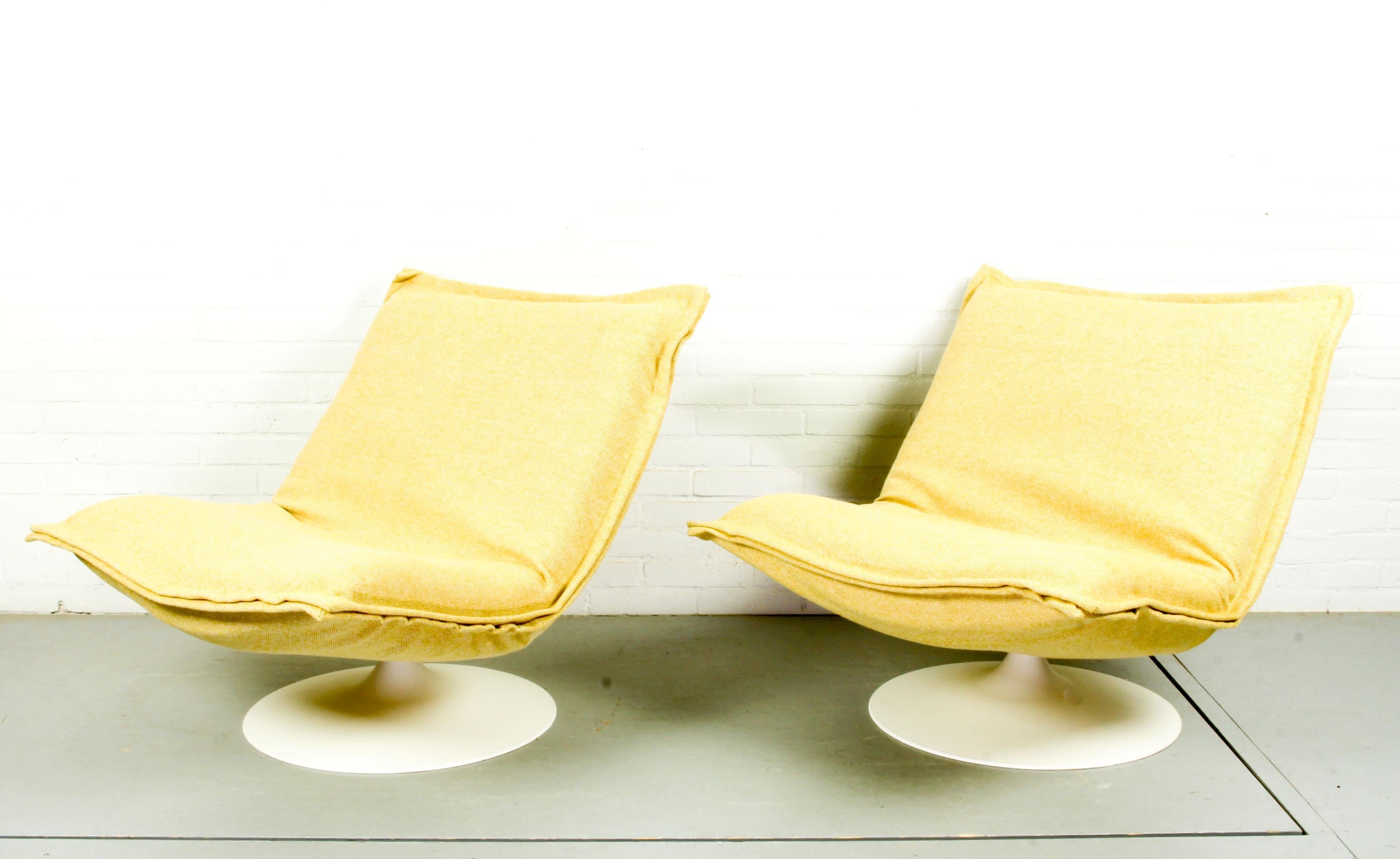 Mid-Century Modern Set of 2 vintage Lounge Chairs F980 by Harcourt for Artifort, 1975