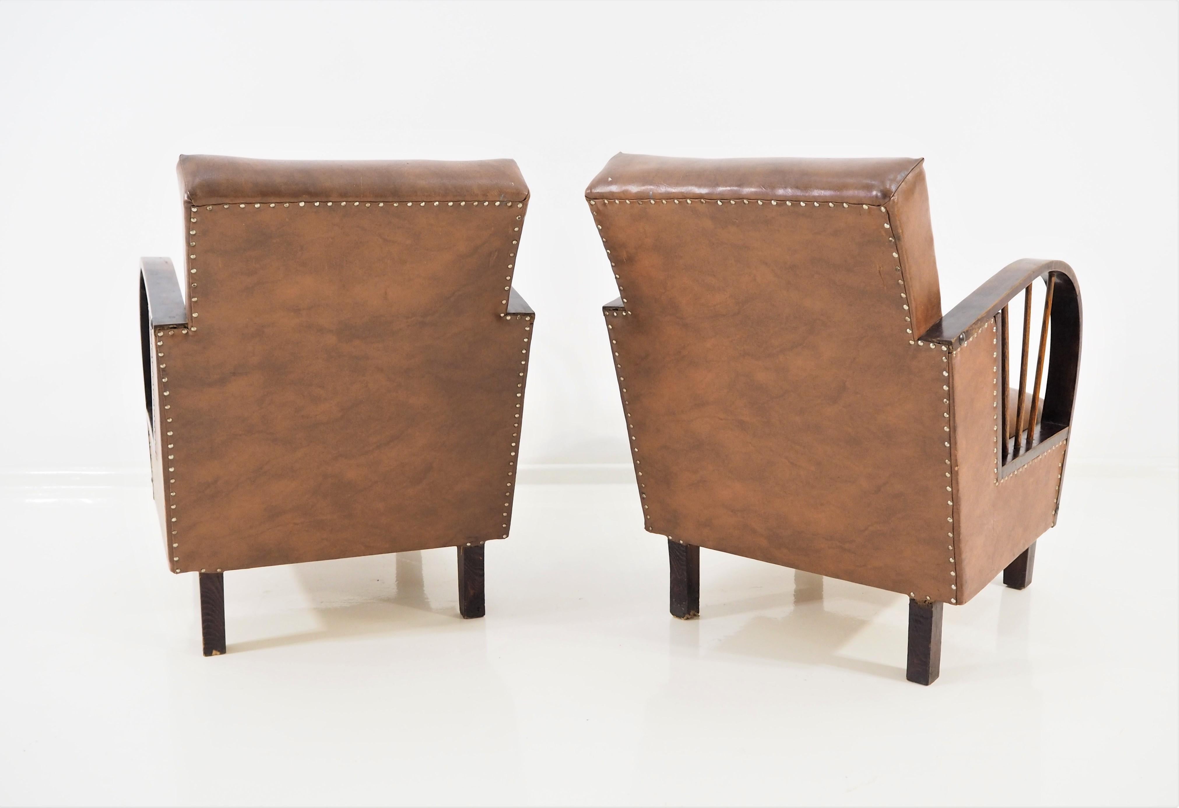 Set of 2 Vintage Lounge Chairs, Leather, 1970s In Fair Condition For Sale In Bielsko Biala, slaskie