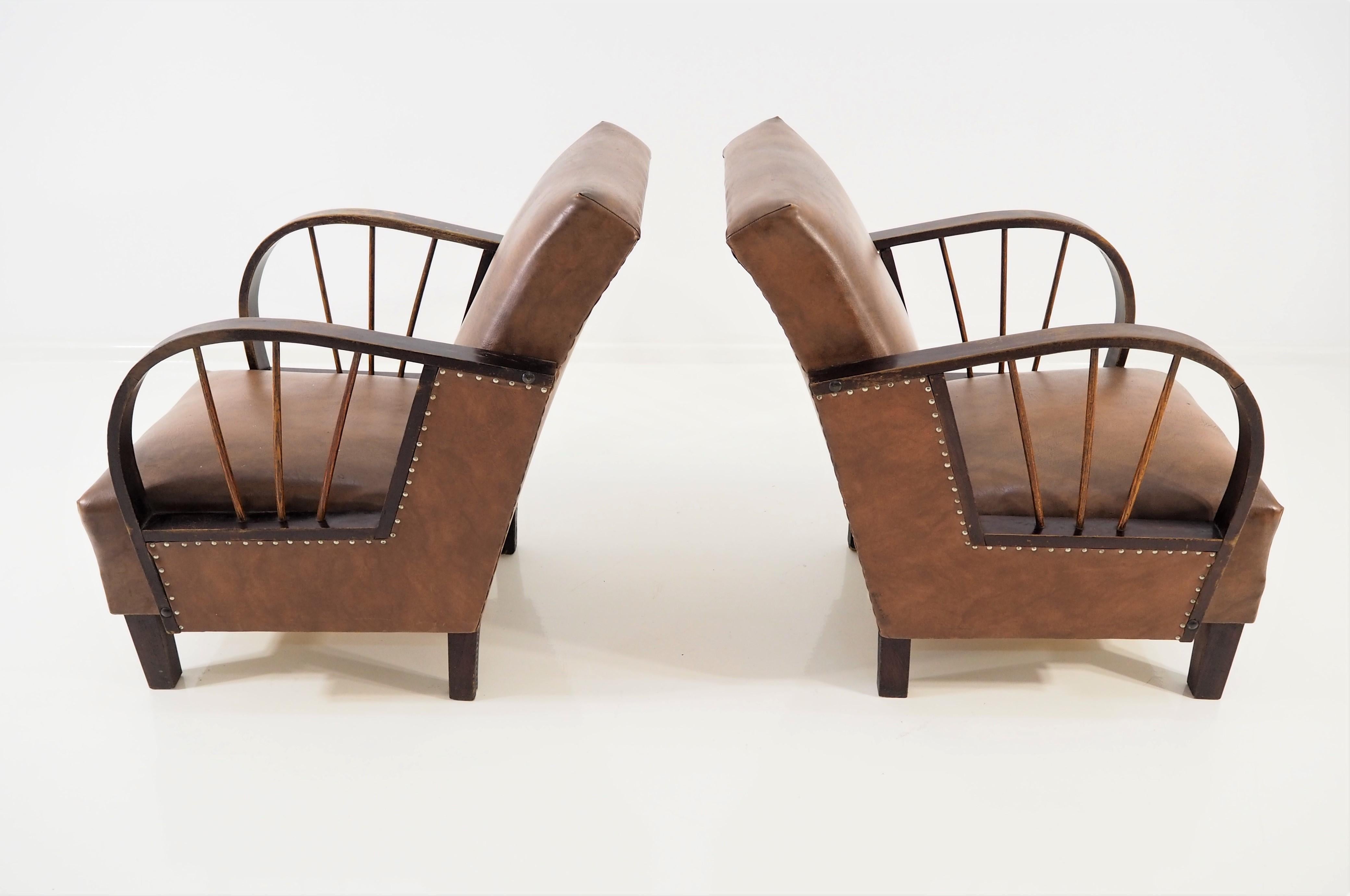 Late 20th Century Set of 2 Vintage Lounge Chairs, Leather, 1970s For Sale