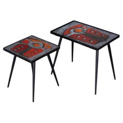 Set of 2 Vintage Low Ceramic Tables from Brothers Jean & Robert Cloutier, 1950s