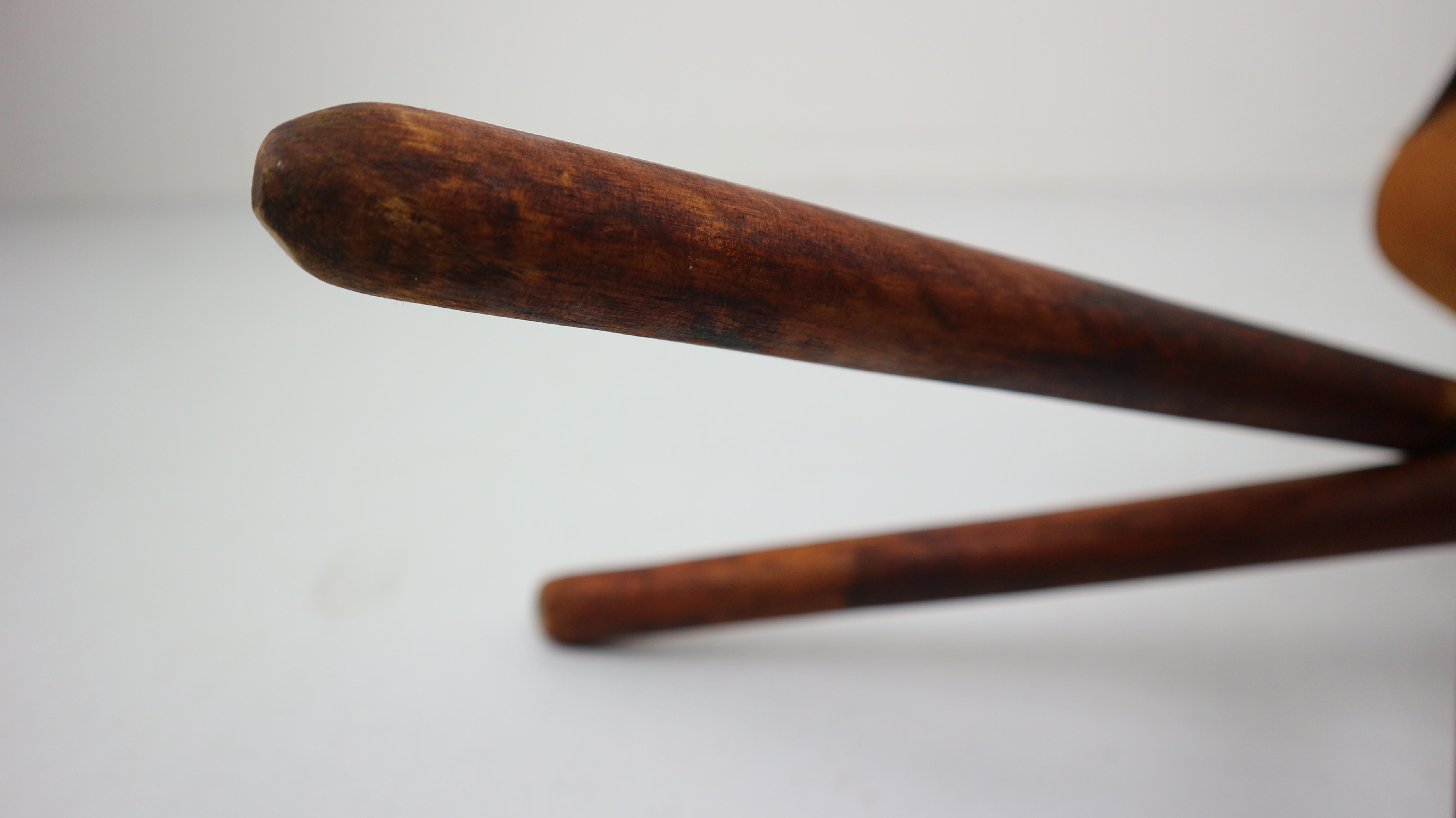 Set of 2 Vintage Mexican Tooled Leather Tripod Saddle Stools, 1940s 12