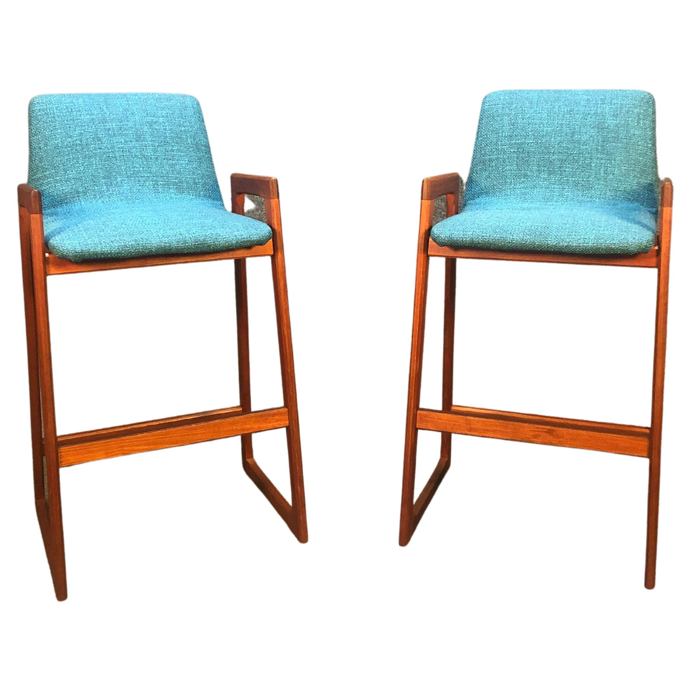 Pair of Danish Modern Teak Bar Stools at 1stDibs