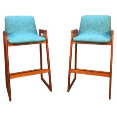 Set of 2 Vintage Mid Century Danish Modern Teak Bar Stools