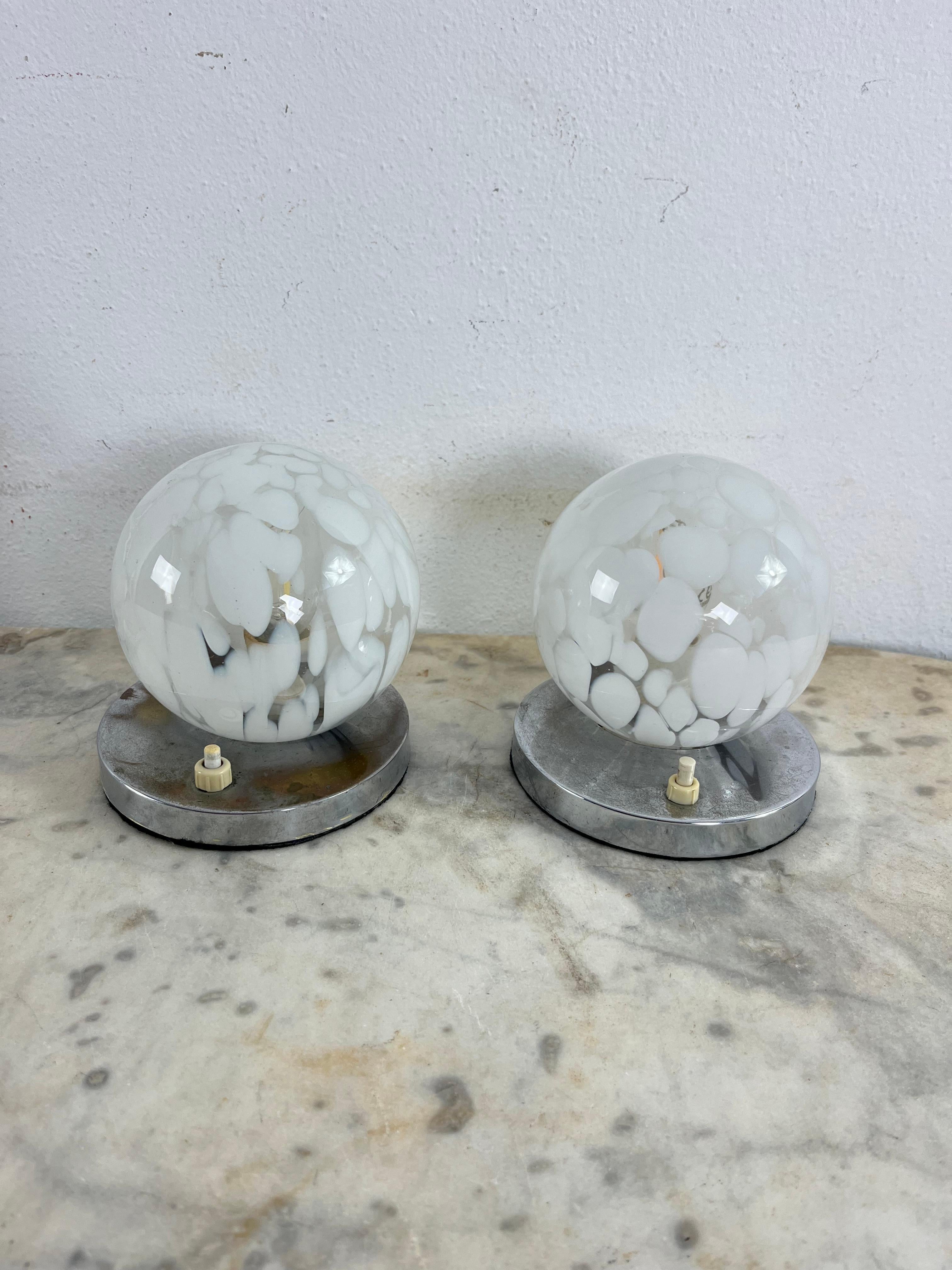 Italian Set of 2 Vintage Murano Glass Bedside Lamps, 1970s For Sale