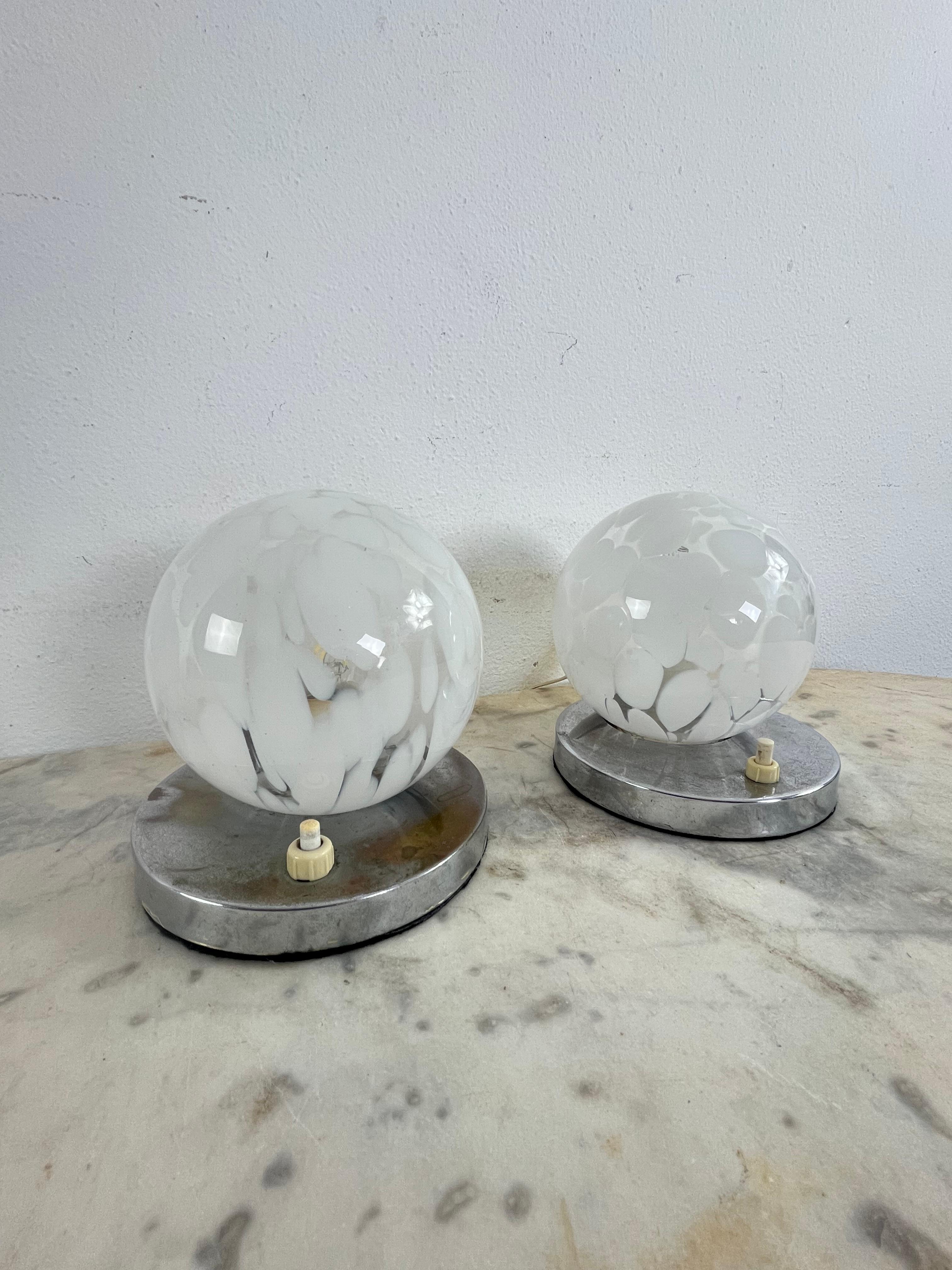Late 20th Century Set of 2 Vintage Murano Glass Bedside Lamps, 1970s For Sale