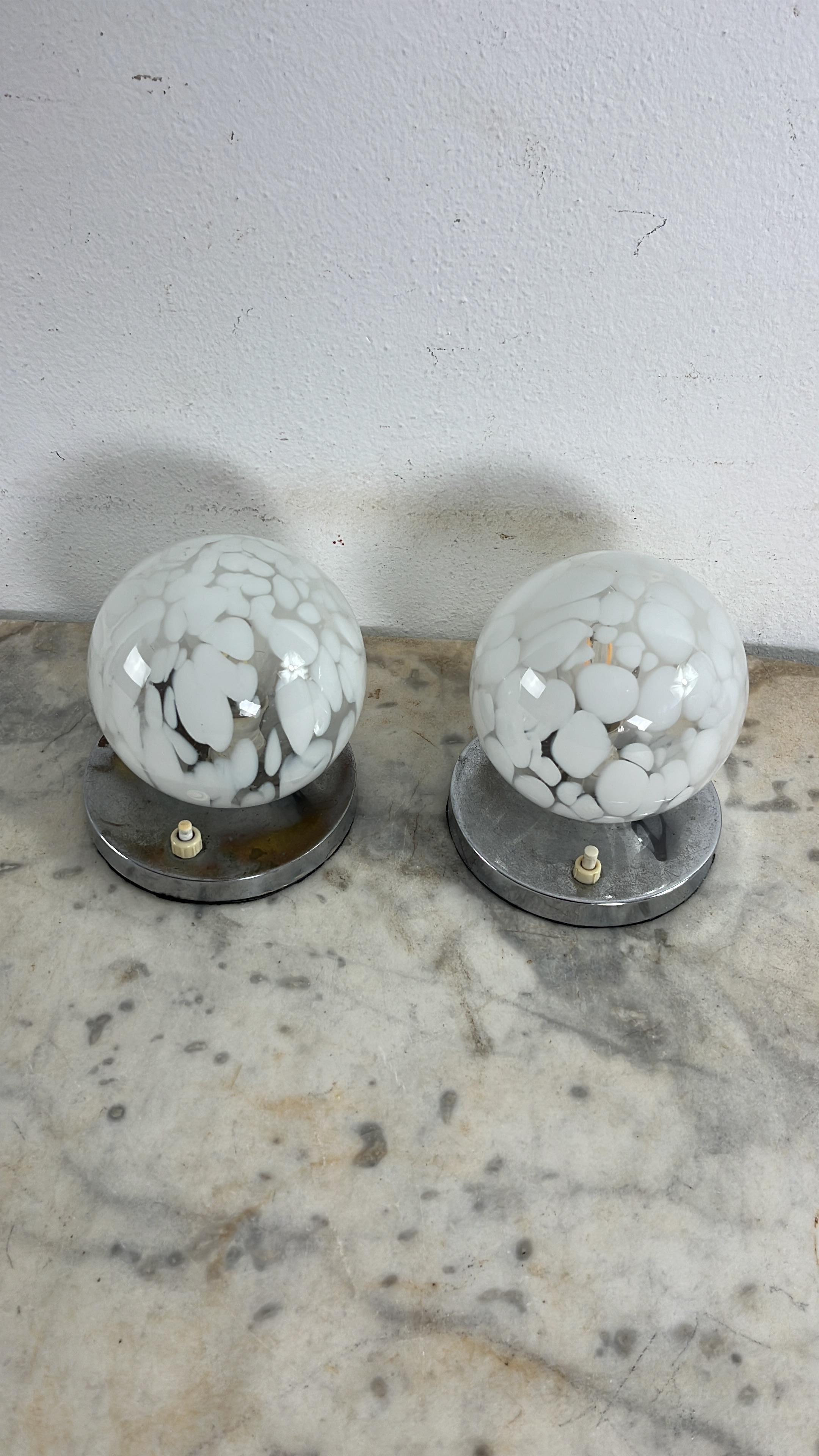 Metal Set of 2 Vintage Murano Glass Bedside Lamps, 1970s For Sale