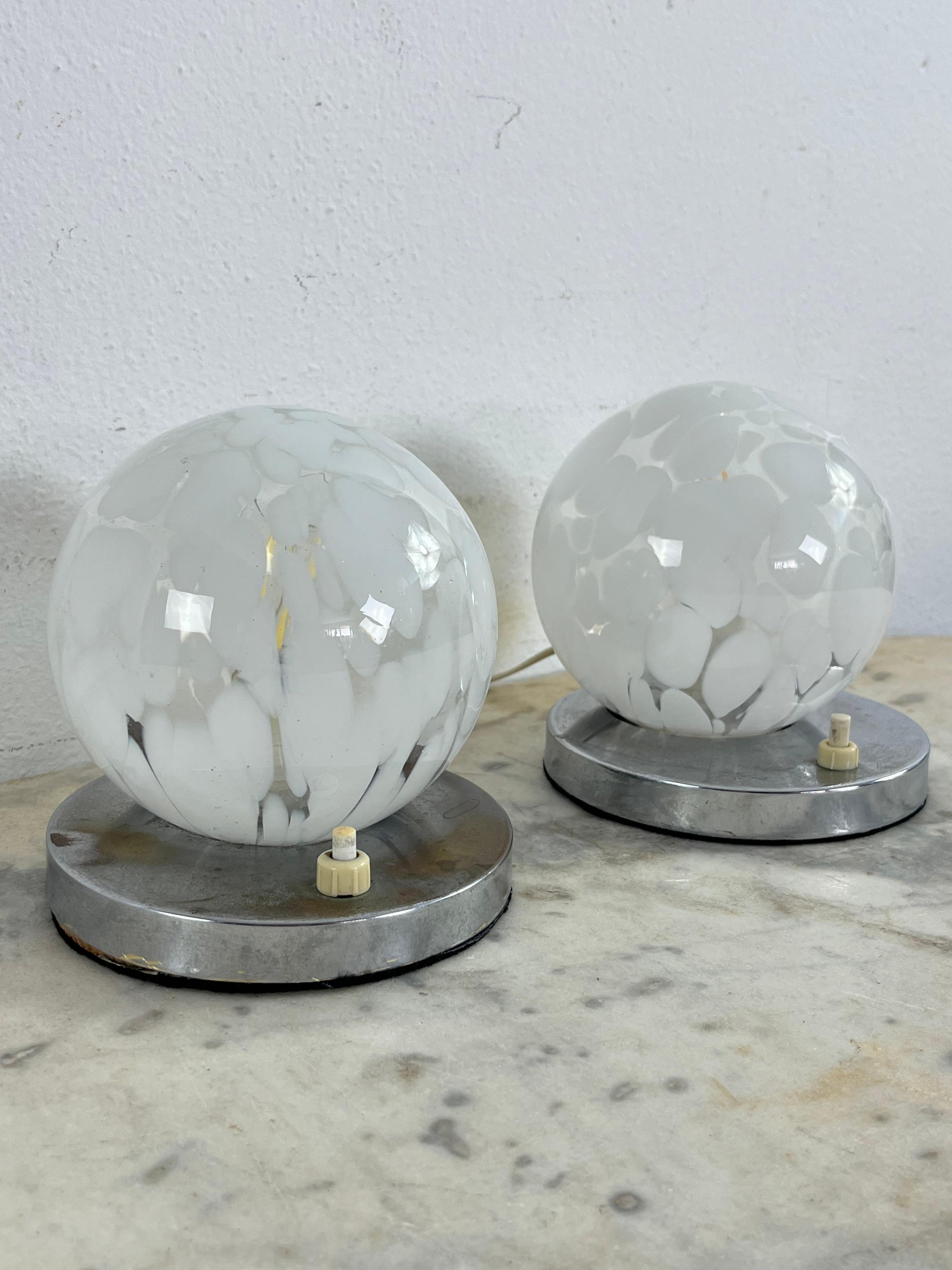 Set of 2 Vintage Murano Glass Bedside Lamps, 1970s For Sale 1