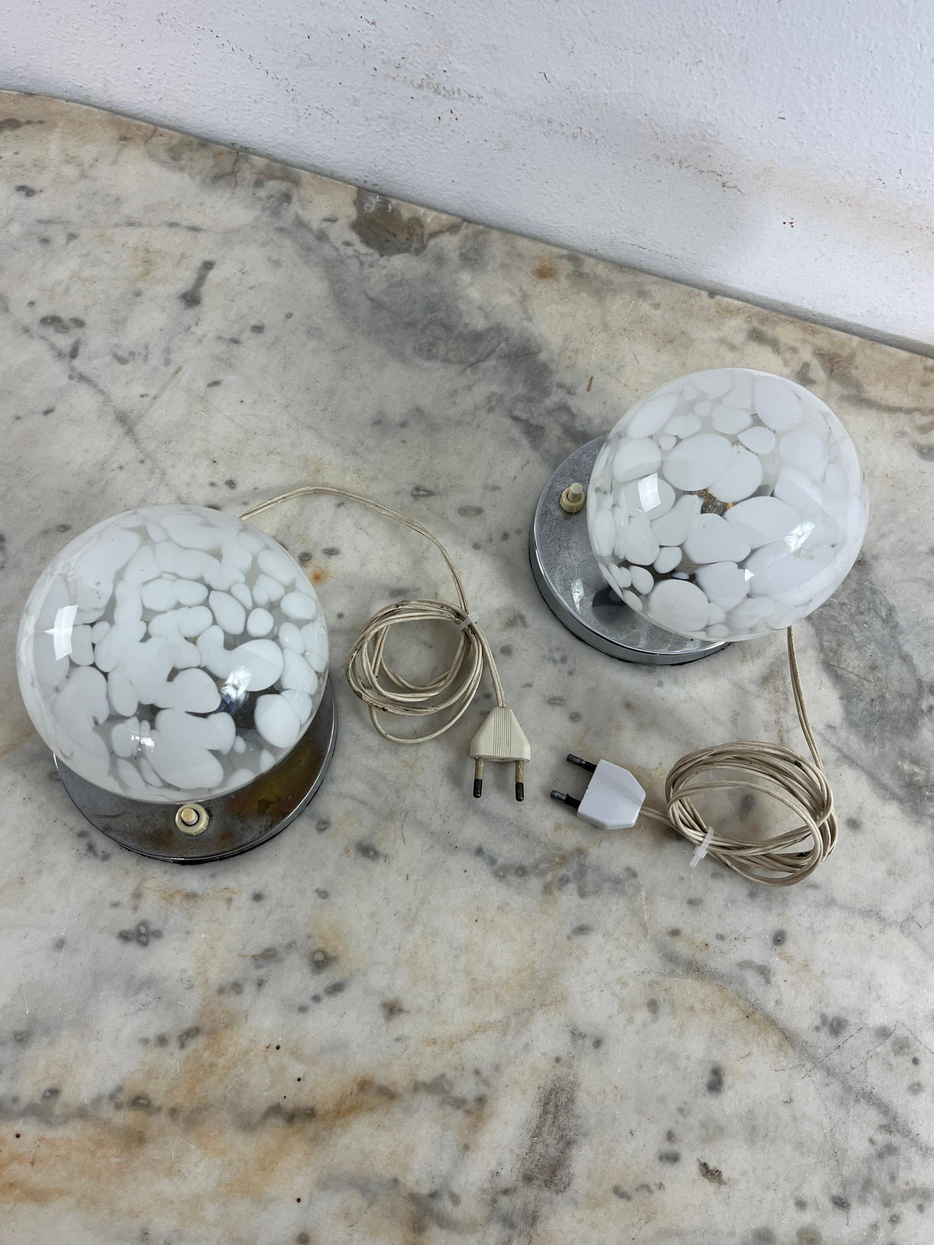 Set of 2 Vintage Murano Glass Bedside Lamps, 1970s For Sale 3