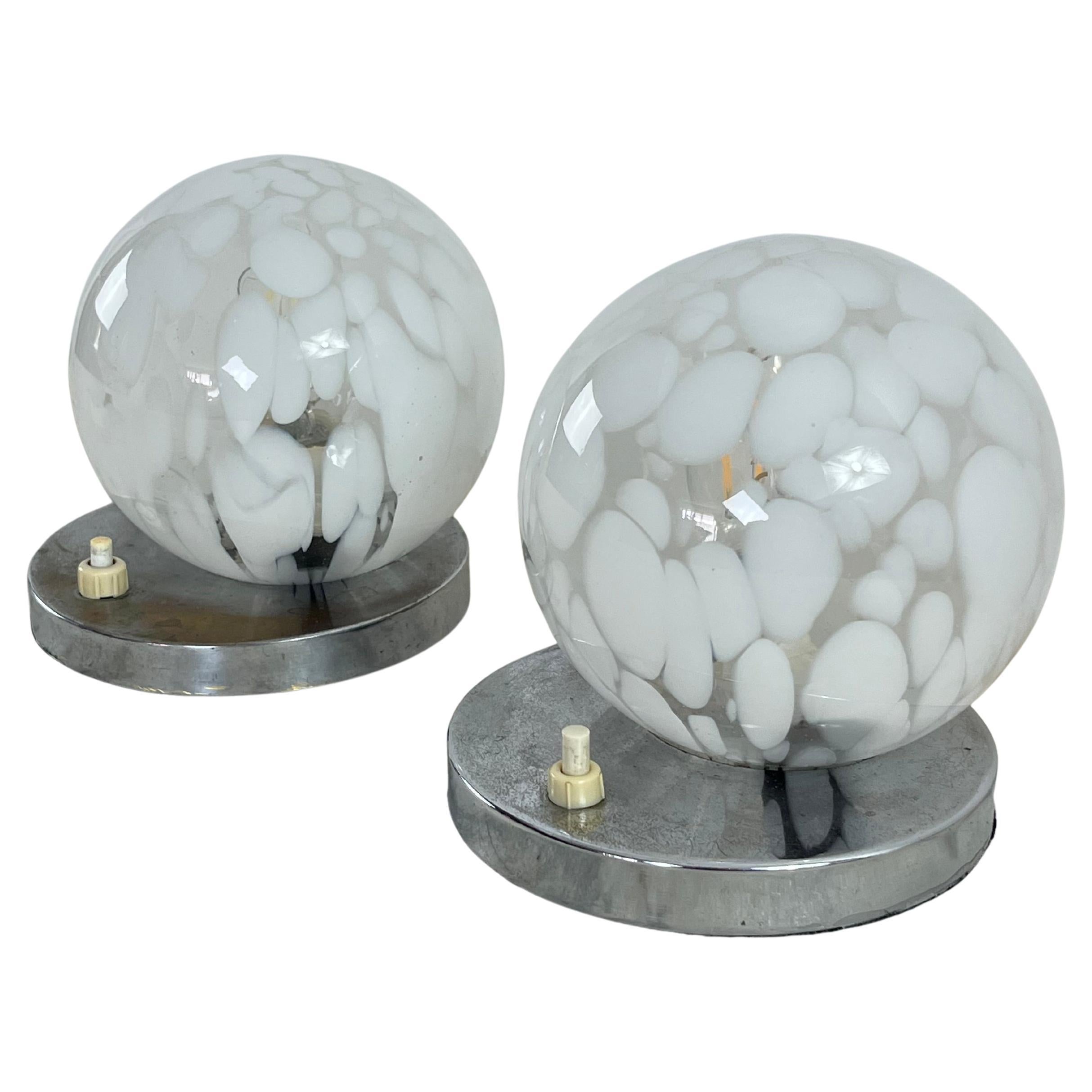 Set of 2 Vintage Murano Glass Bedside Lamps, 1970s For Sale