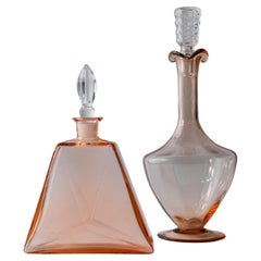 Set of 2 Vintage Murano Glass Decanter Rosalin Glass with Stoppers, 1940s