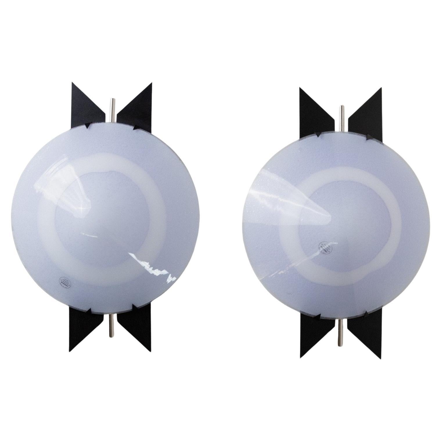 Set di 2 lampade da parete in vetro di Murano vintage in stile Memphis, anni 
80