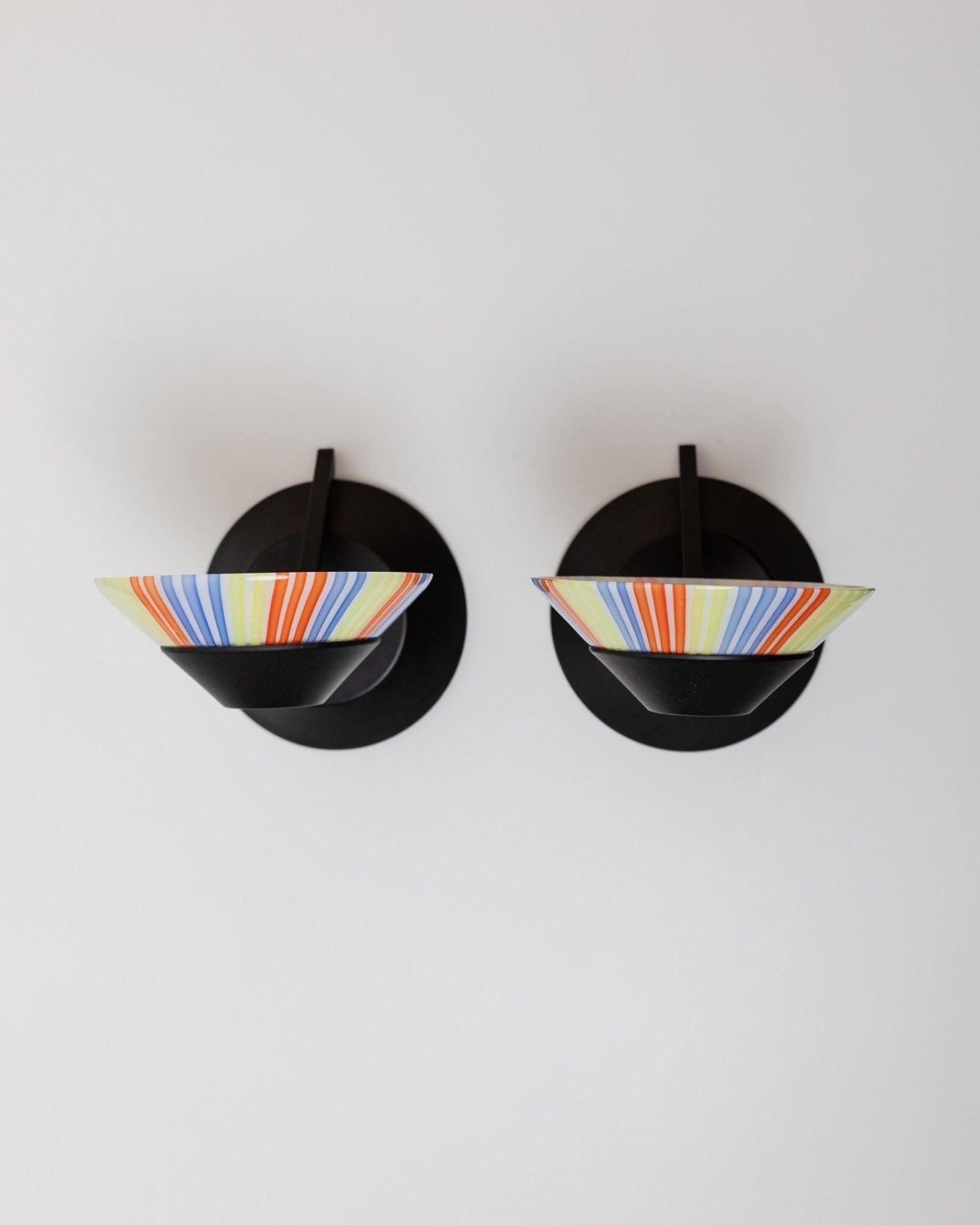 Set di 2 lampade da parete in vetro di Murano vintage in stile Memphis, Italia, anni '80 in vendita 1