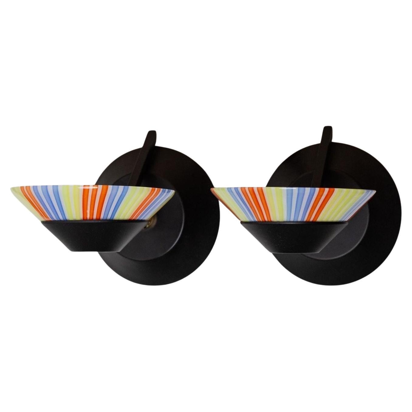 Set di 2 lampade da parete in vetro di Murano vintage in stile Memphis, Italia, anni 
80 in vendita