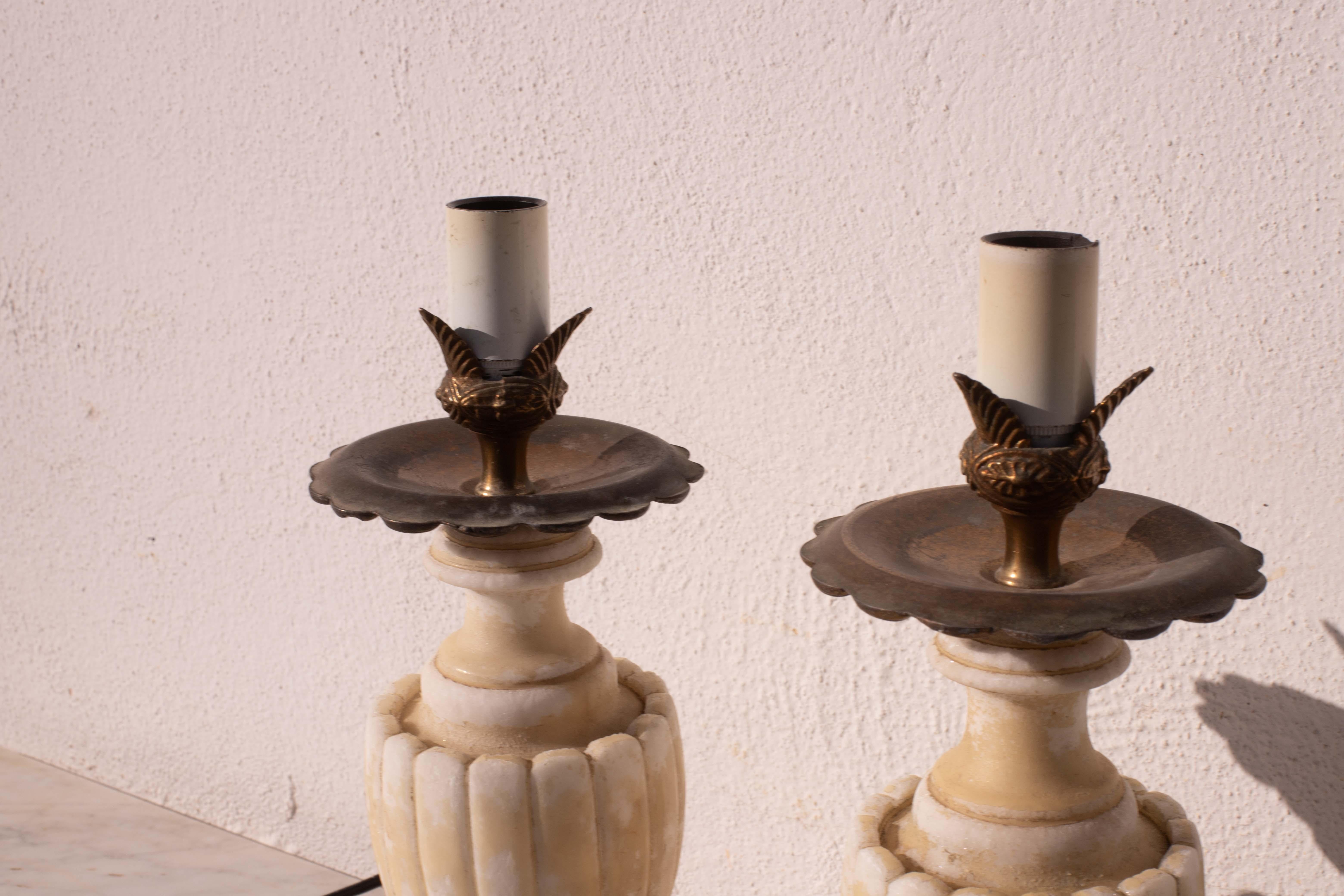 Lot de 2 lampes de table Vintage Neoclassica Alabster par Gregoretti & co. Volterra en vente 6