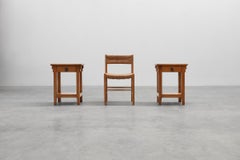 Set of 2 vintage nightstands in solid oak, France ca. 1960