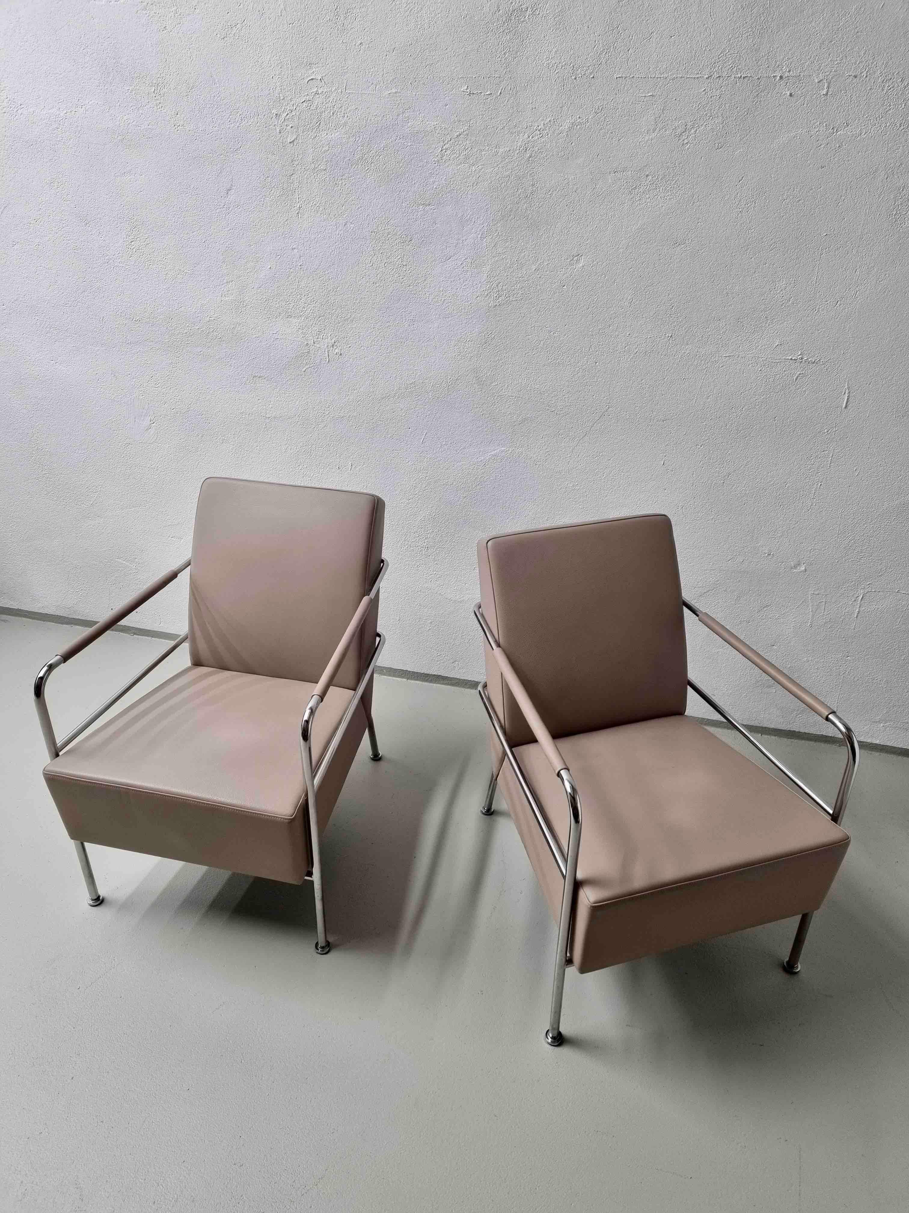 Satz von 2 Sesseln aus nudefarbenem Leder „Cinema“ im Vintage-Stil von Gunilla Allard, 1990er Jahre im Angebot 10