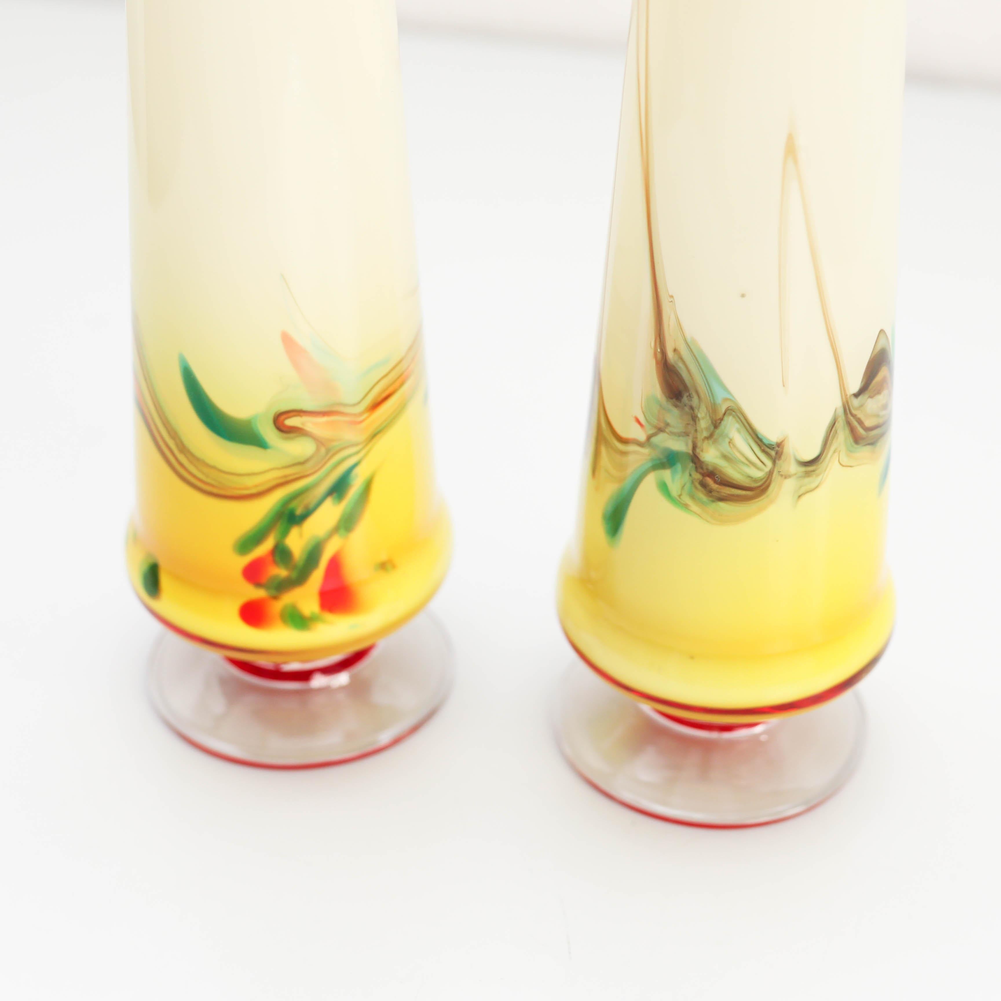 Set of 2 Vintage Painted Glass Vases, circa 1940 5