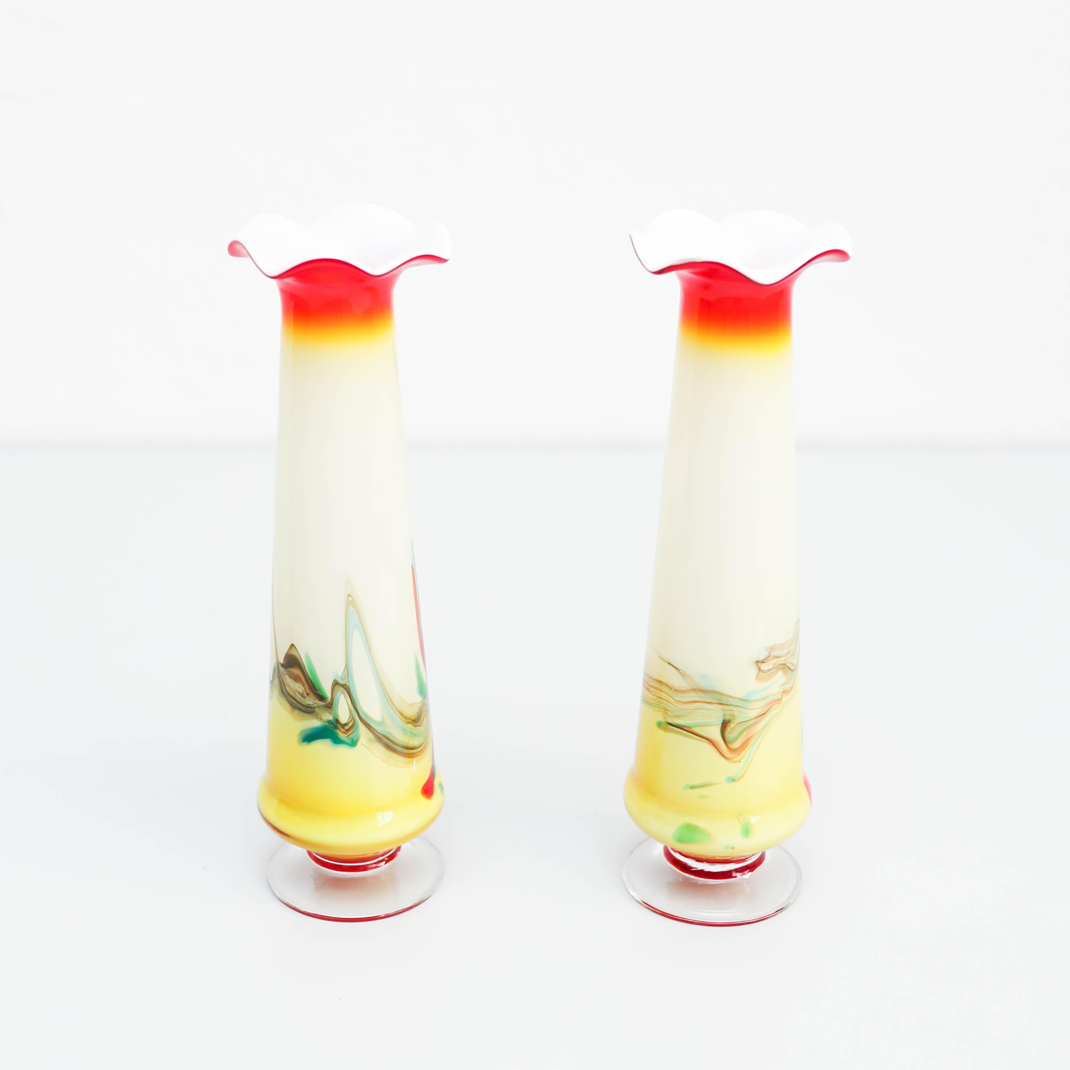 Set of 2 Vintage Painted Glass Vases, circa 1940 1