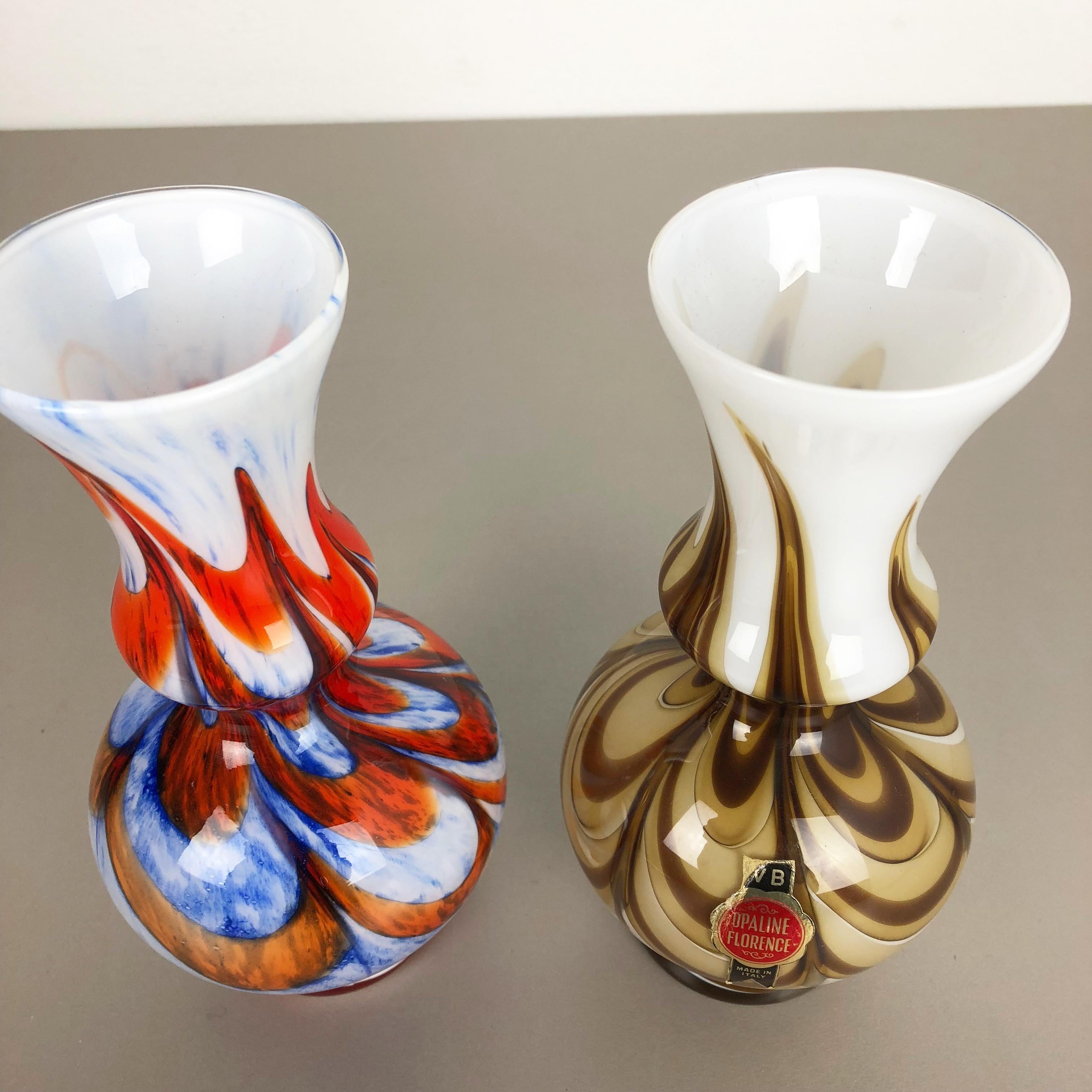 Mid-Century Modern Set of 2 Vintage Pop Art Opaline Florence Vase Design, Italy, 1970s