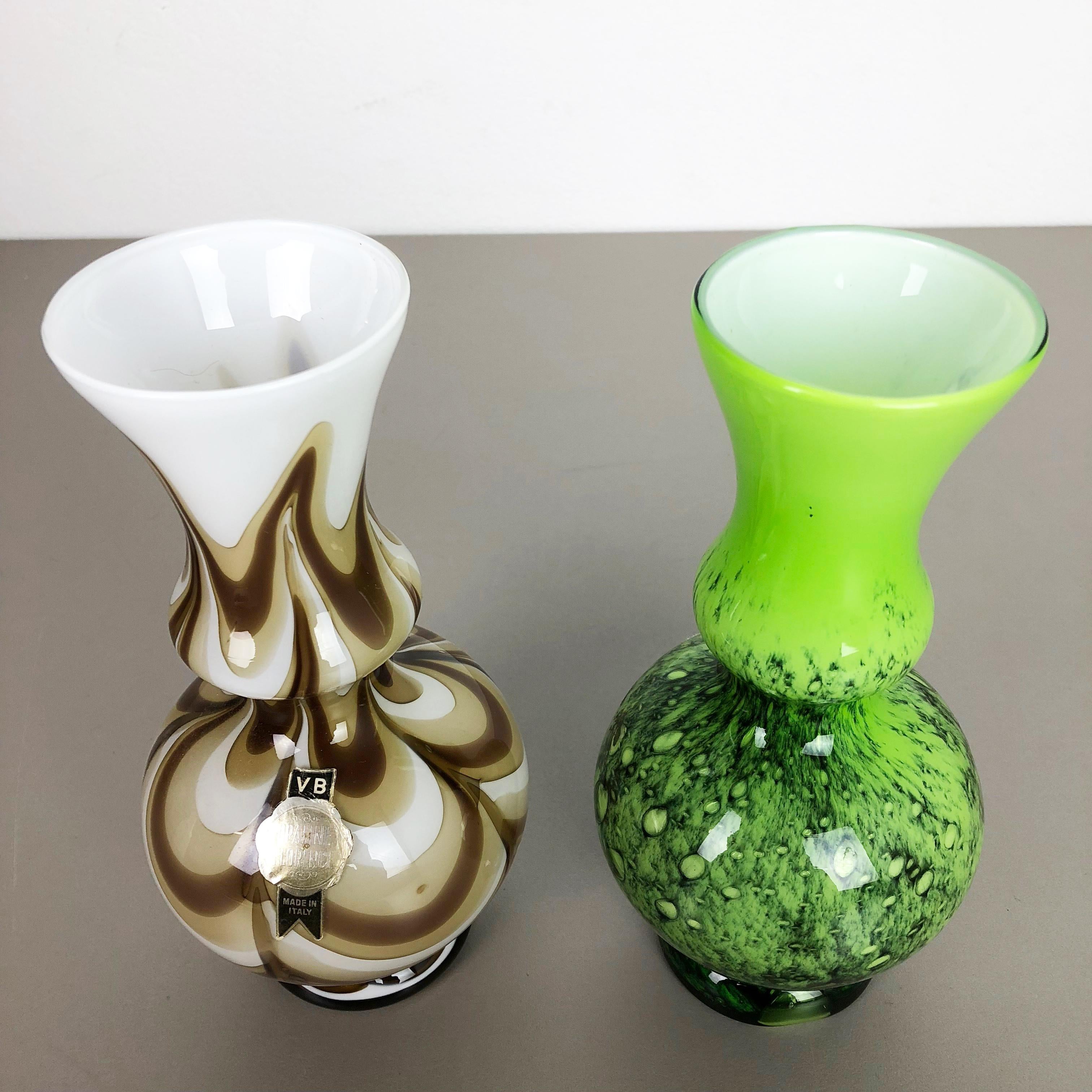 Mid-Century Modern Set of 2 Vintage Pop Art Opaline Florence Vase Design, Italy, 1970s For Sale