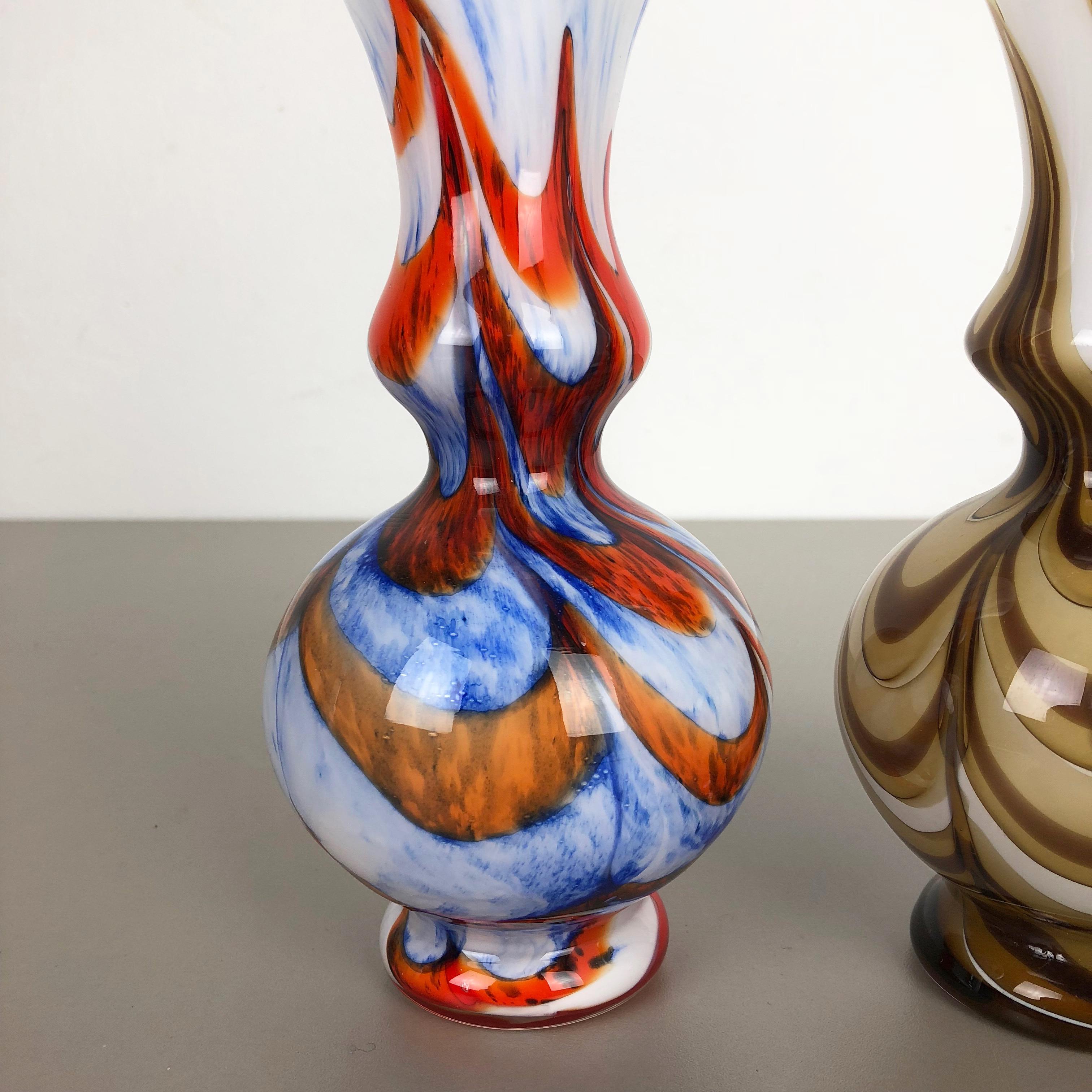 Glass Set of 2 Vintage Pop Art Opaline Florence Vase Design, Italy, 1970s