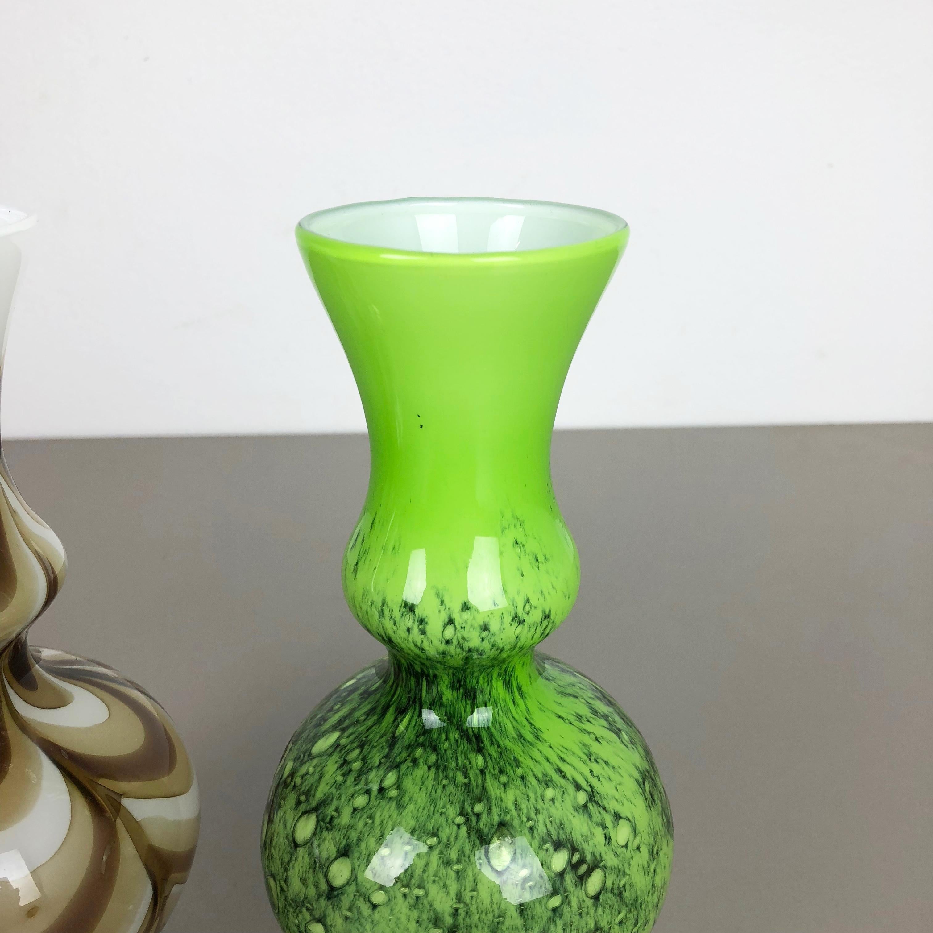 Glass Set of 2 Vintage Pop Art Opaline Florence Vase Design, Italy, 1970s For Sale