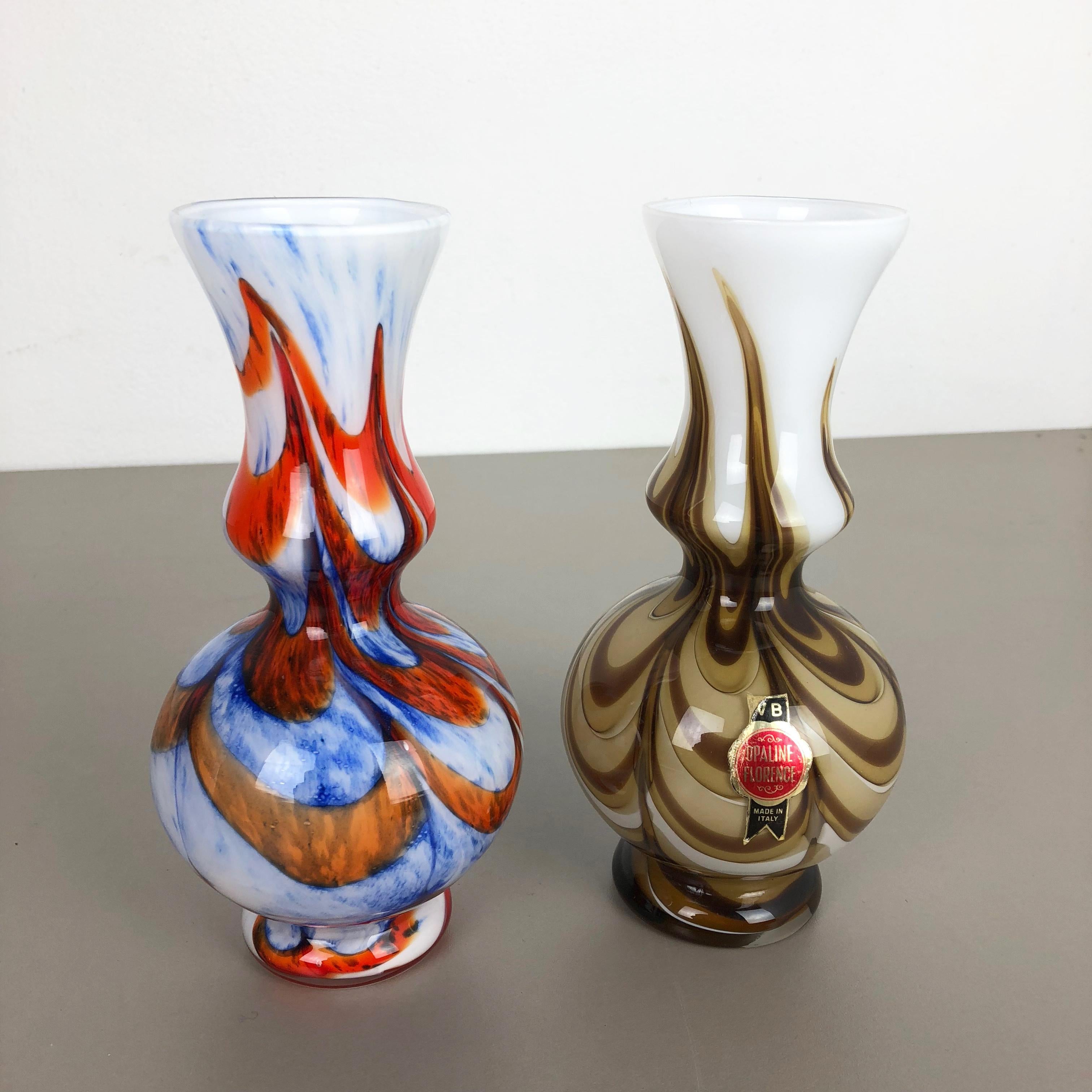 Set of 2 Vintage Pop Art Opaline Florence Vase Design, Italy, 1970s 2