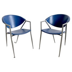 Set of 2 Vintage Postmodern Italian Blue Leather Chairs by Calligaris, 1990s