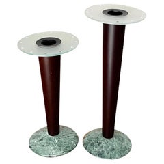 Set of 2 Vintage Postmodern Italian Wood and Stone Candleholders, 1980s
