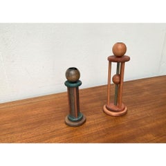 Set di 2 portacandele in legno postmoderno vintage, anni '60
