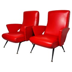 Set of 2 Used red lounge chair Italy 1950s