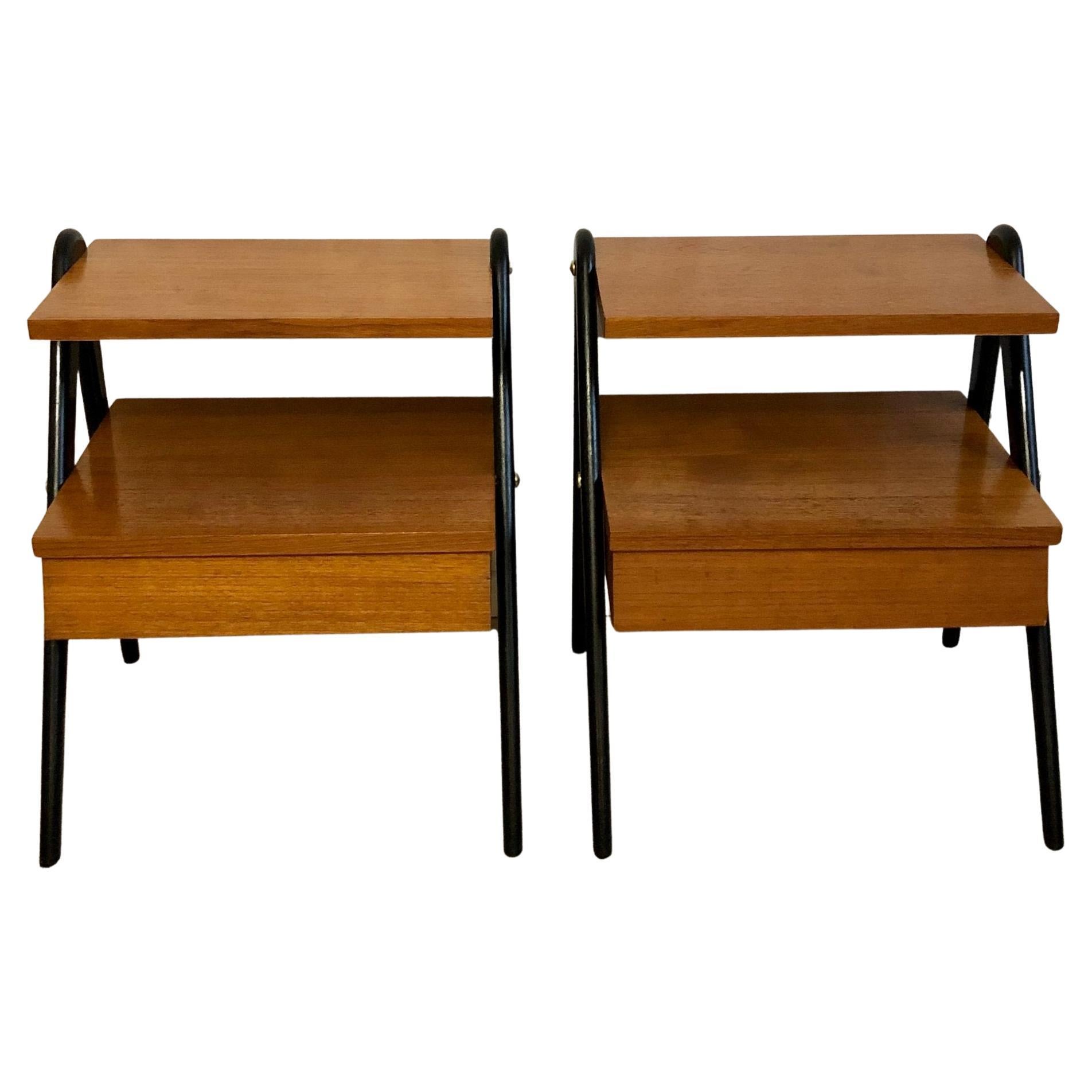 Tables De Chevet Vintage Françaises – Design Scandinave Années 60, Bois Marron