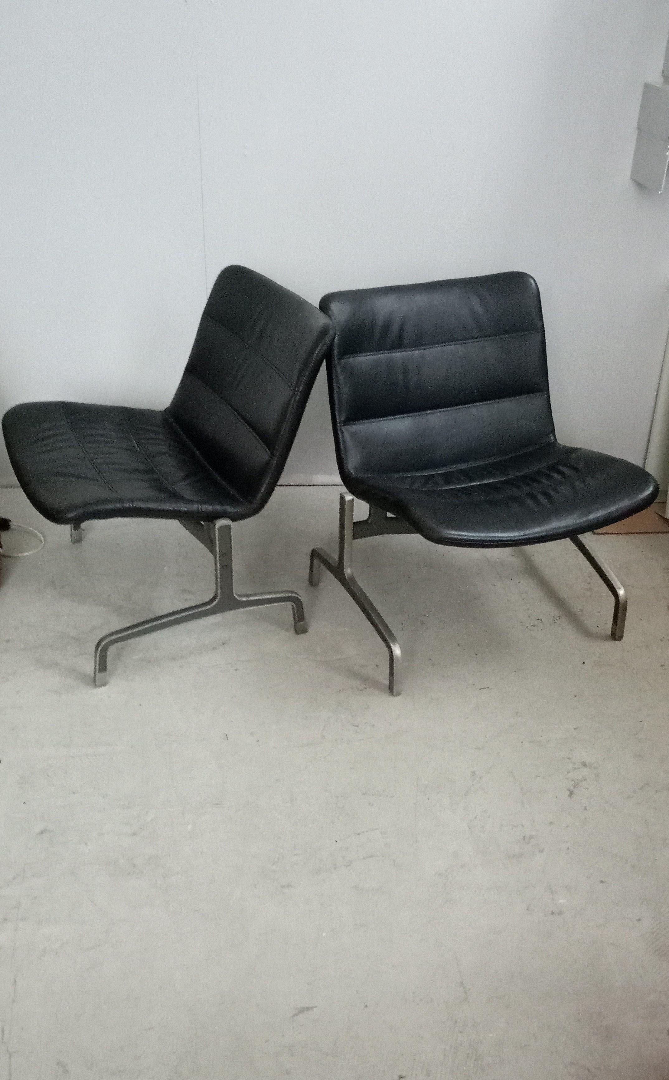 Pair of leather armchairs with aluminium base designed by Jorgen Kastholm for company Kusch and co.
