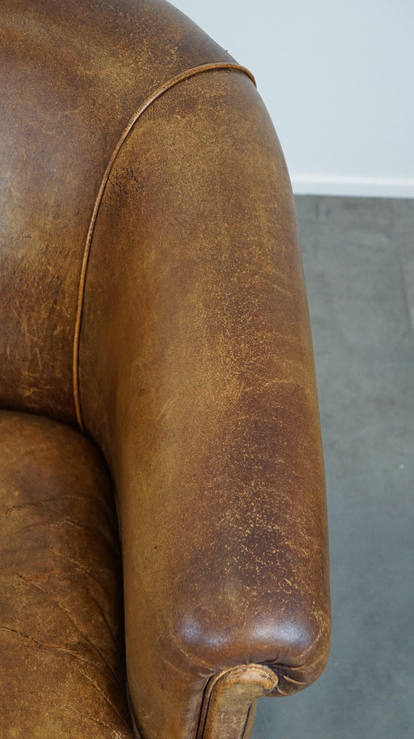 Set of 2 vintage sheep leather club chairs with a beautiful worn look 3