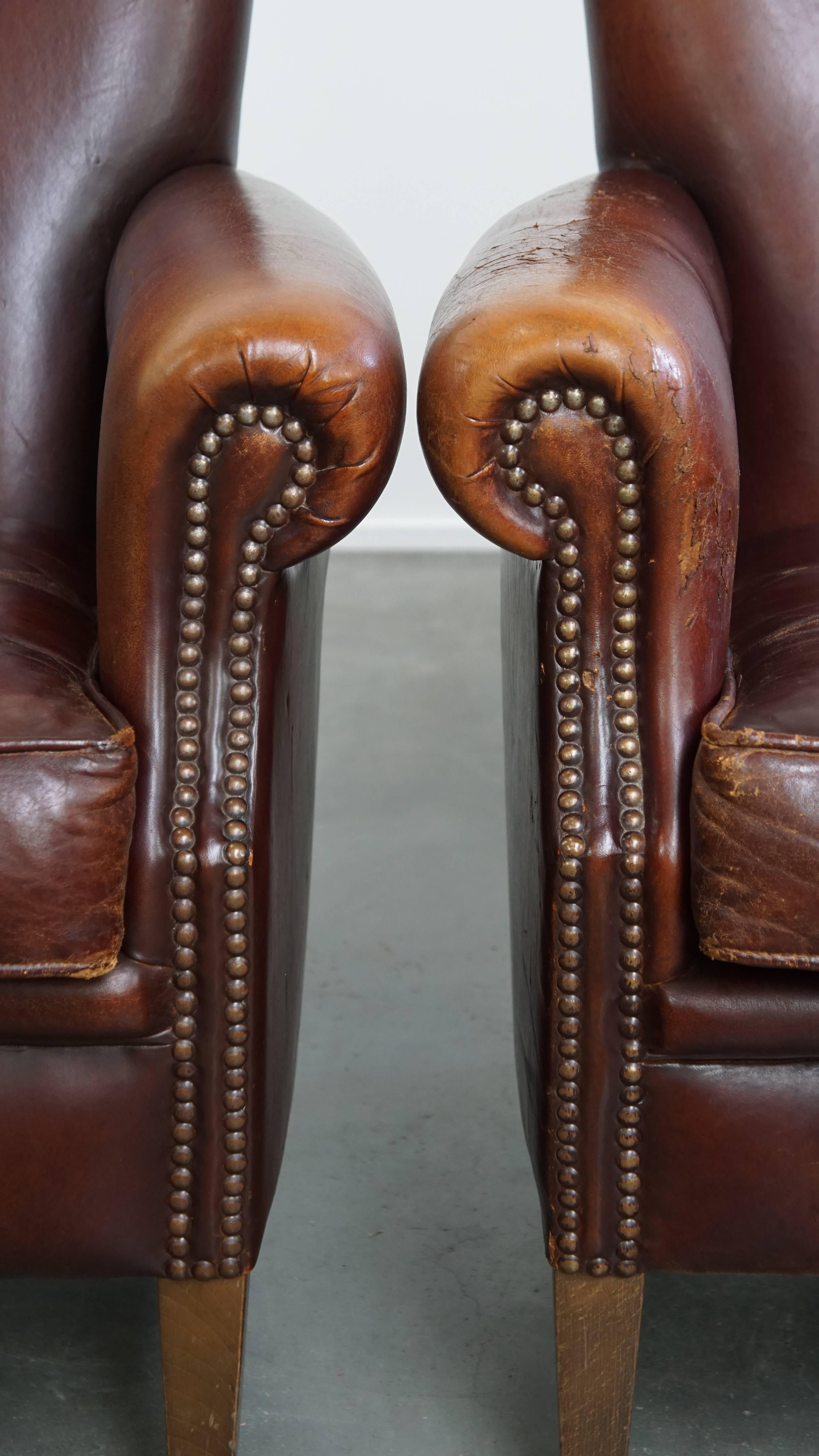 Set of 2 vintage sheepskin leather armchairs For Sale 3
