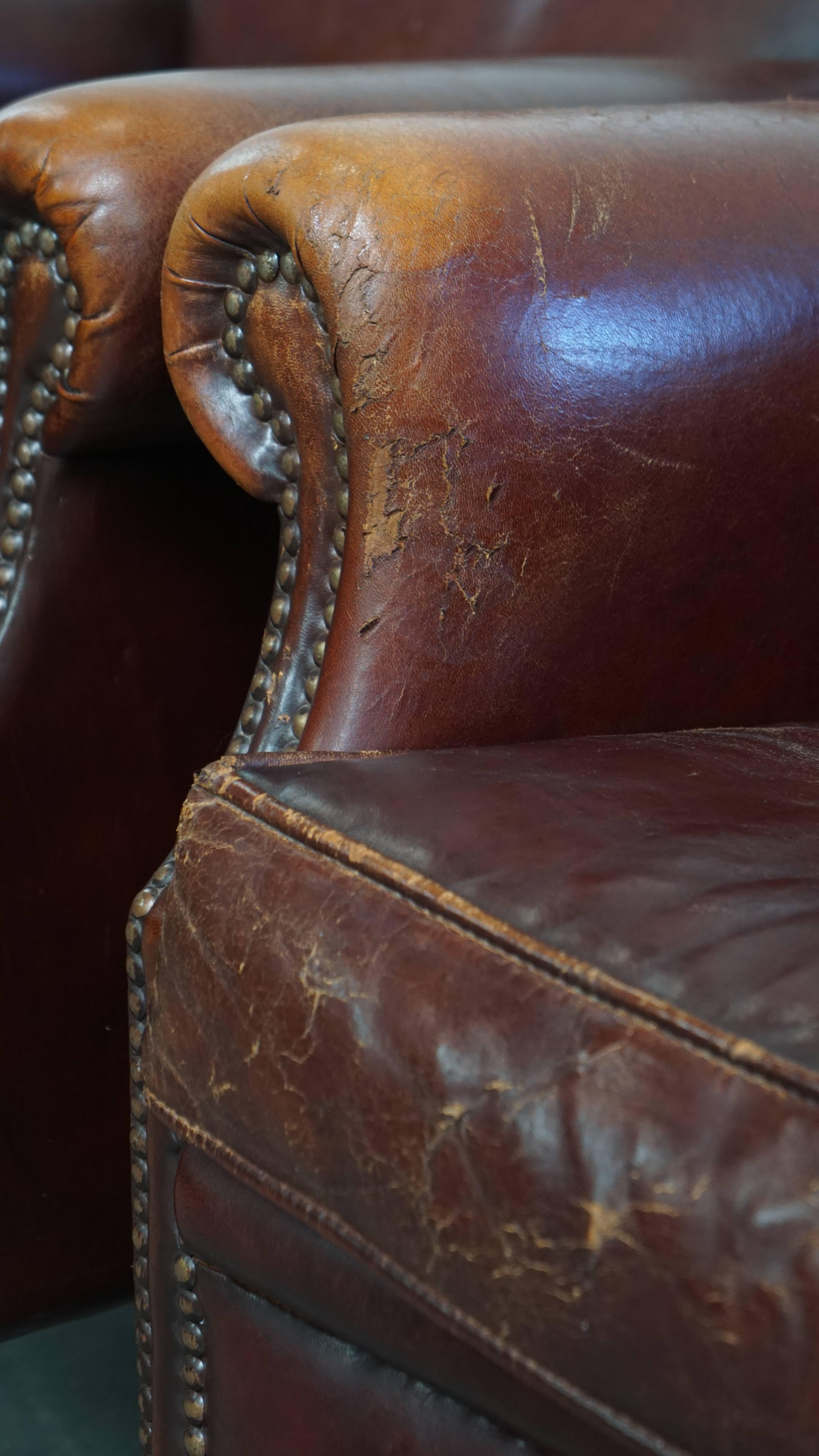 Set of 2 vintage sheepskin leather armchairs For Sale 9