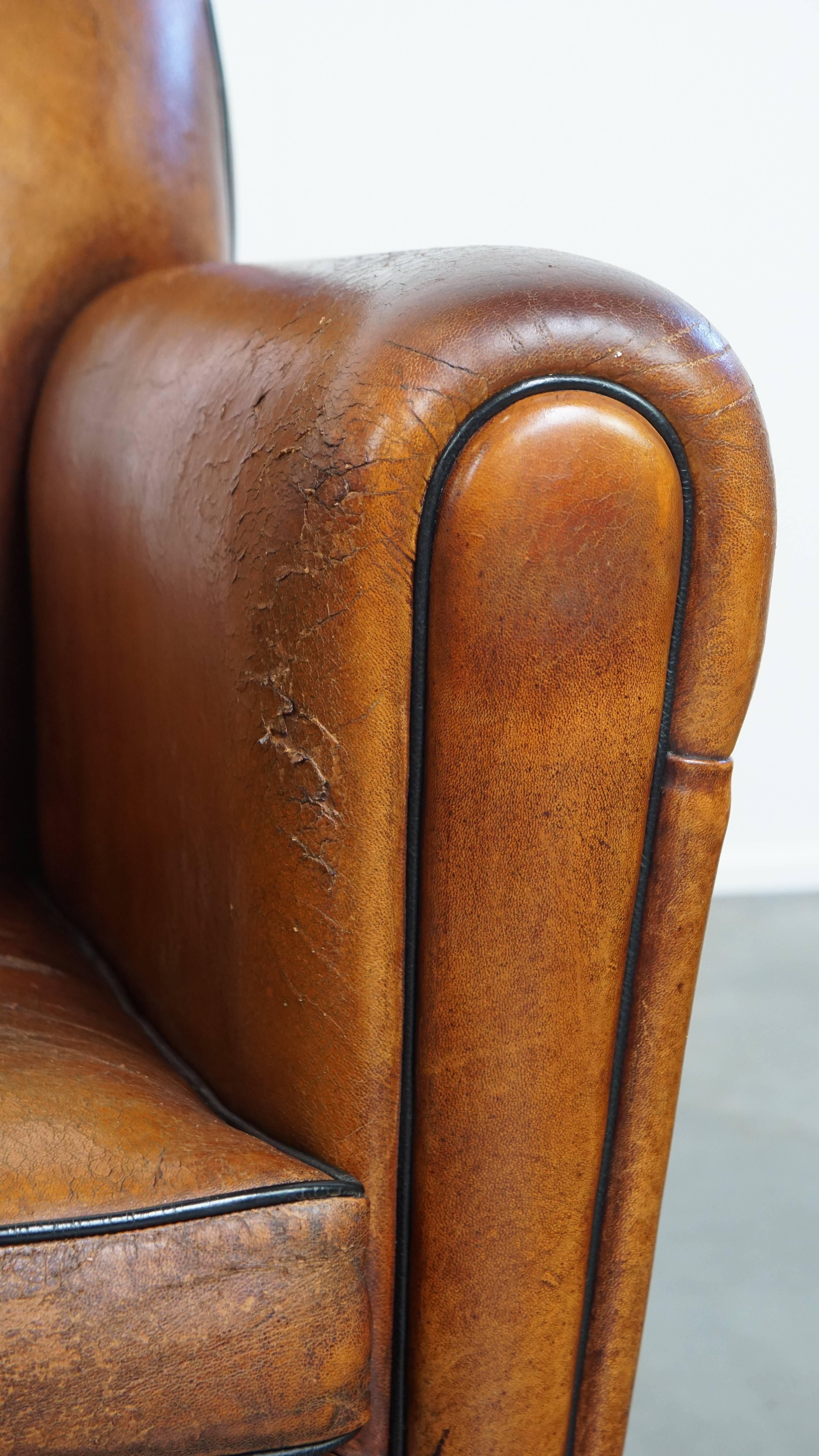 Lot de 2 fauteuils Vintage en cuir de mouton de style Art Deco Design en vente 4