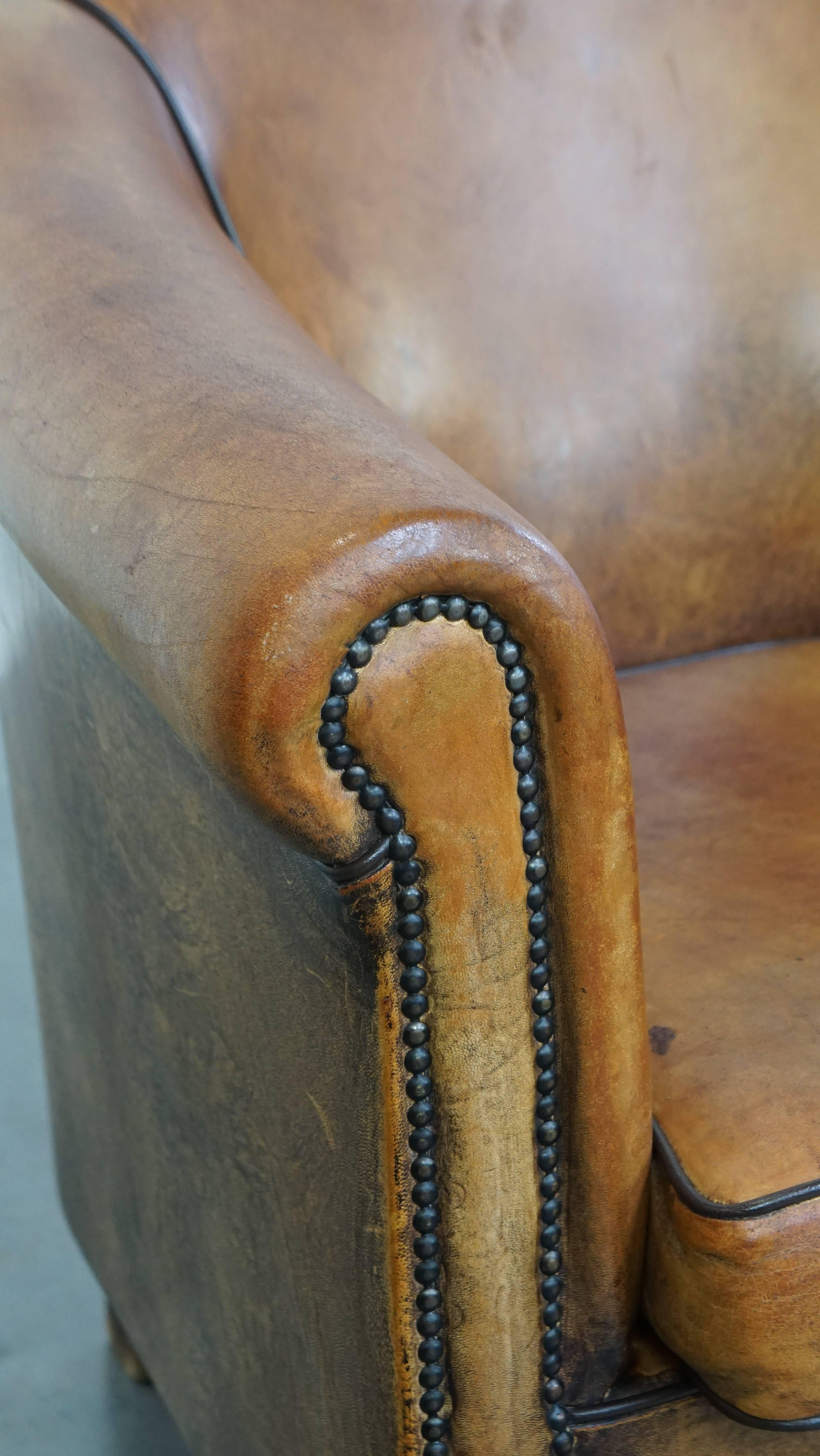 Set of 2 Vintage Sheepskin Leather Club Chairs For Sale 5