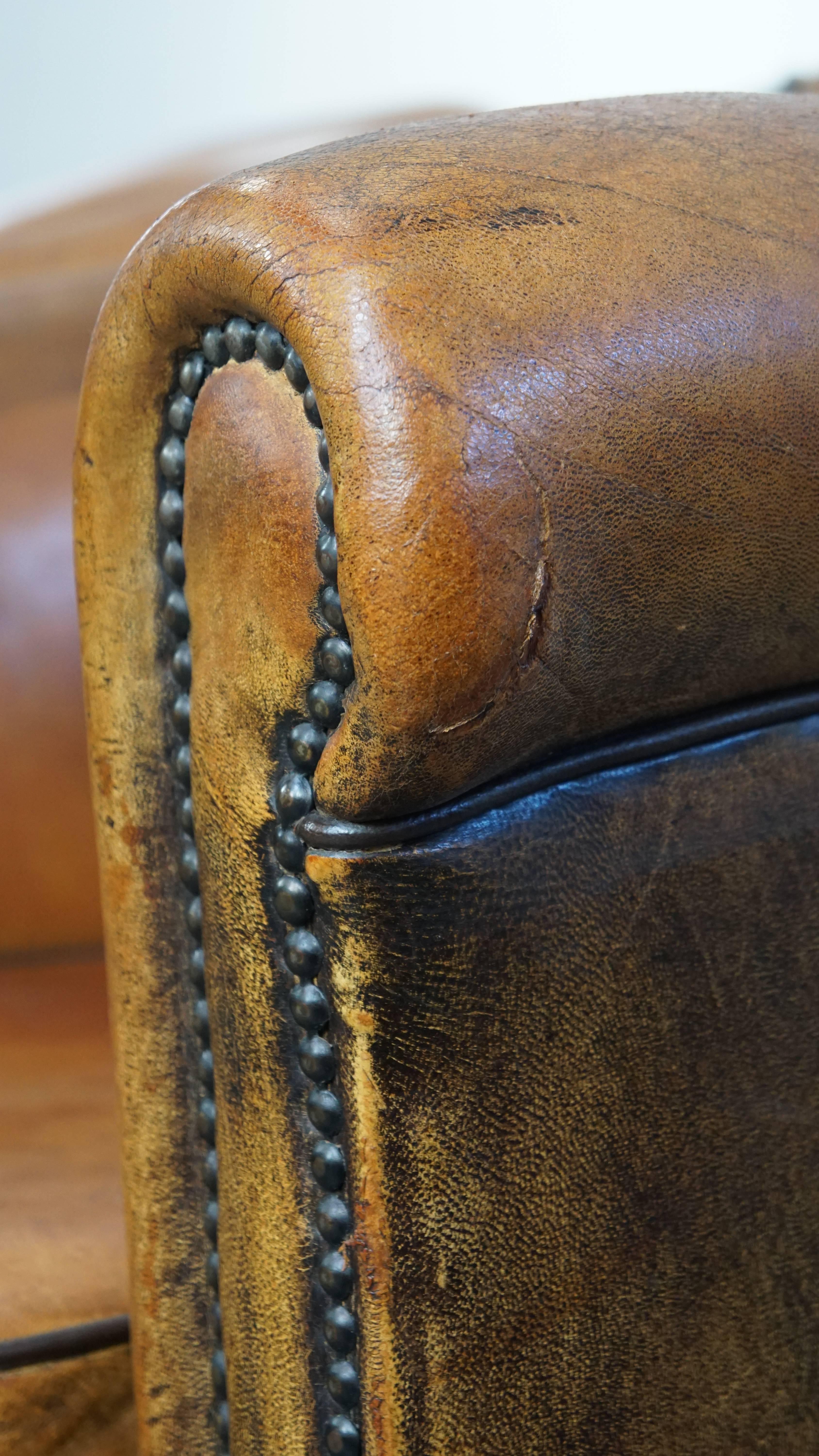 Set of 2 Vintage Sheepskin Leather Club Chairs For Sale 6