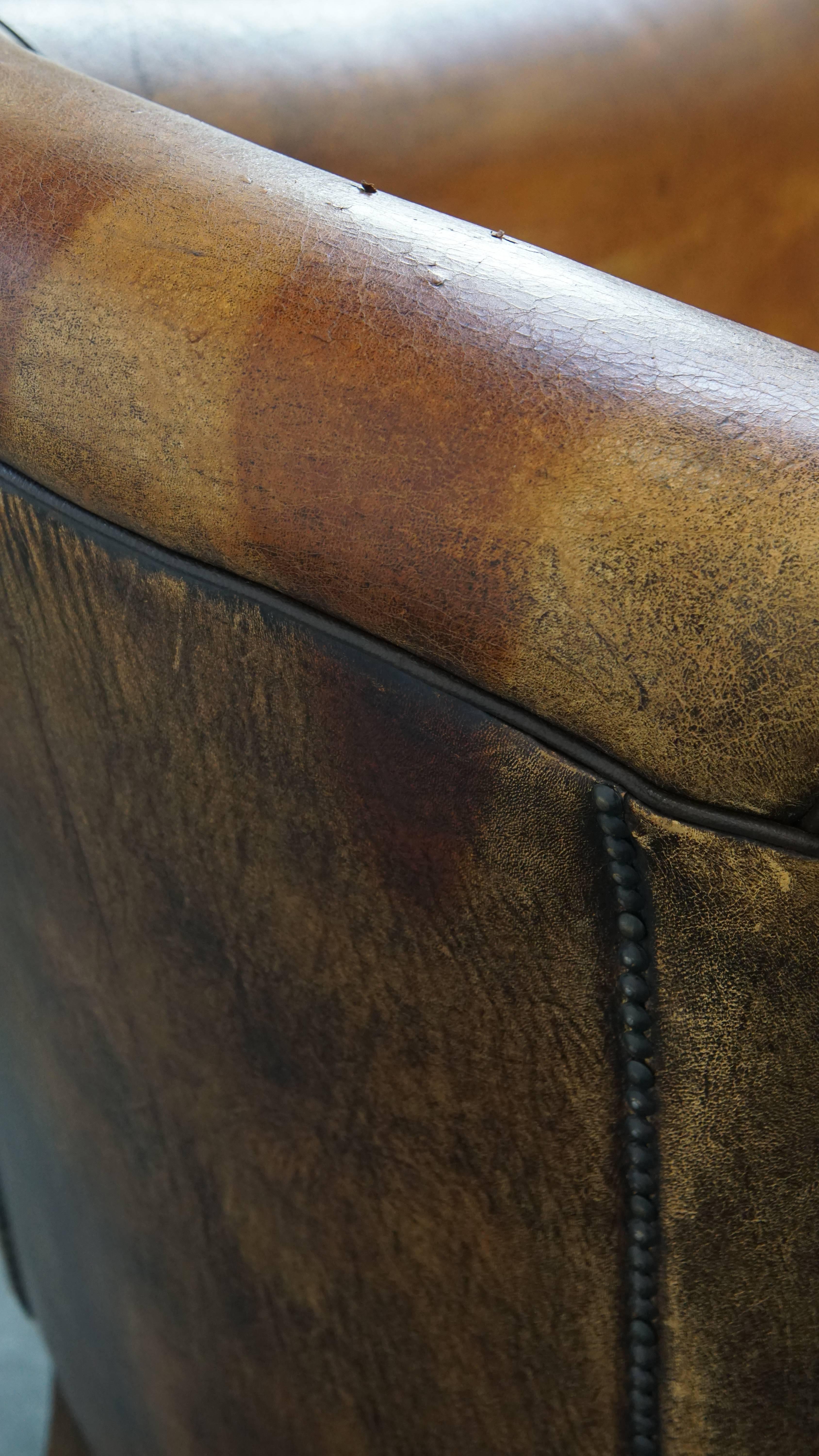Set of 2 Vintage Sheepskin Leather Club Chairs For Sale 10