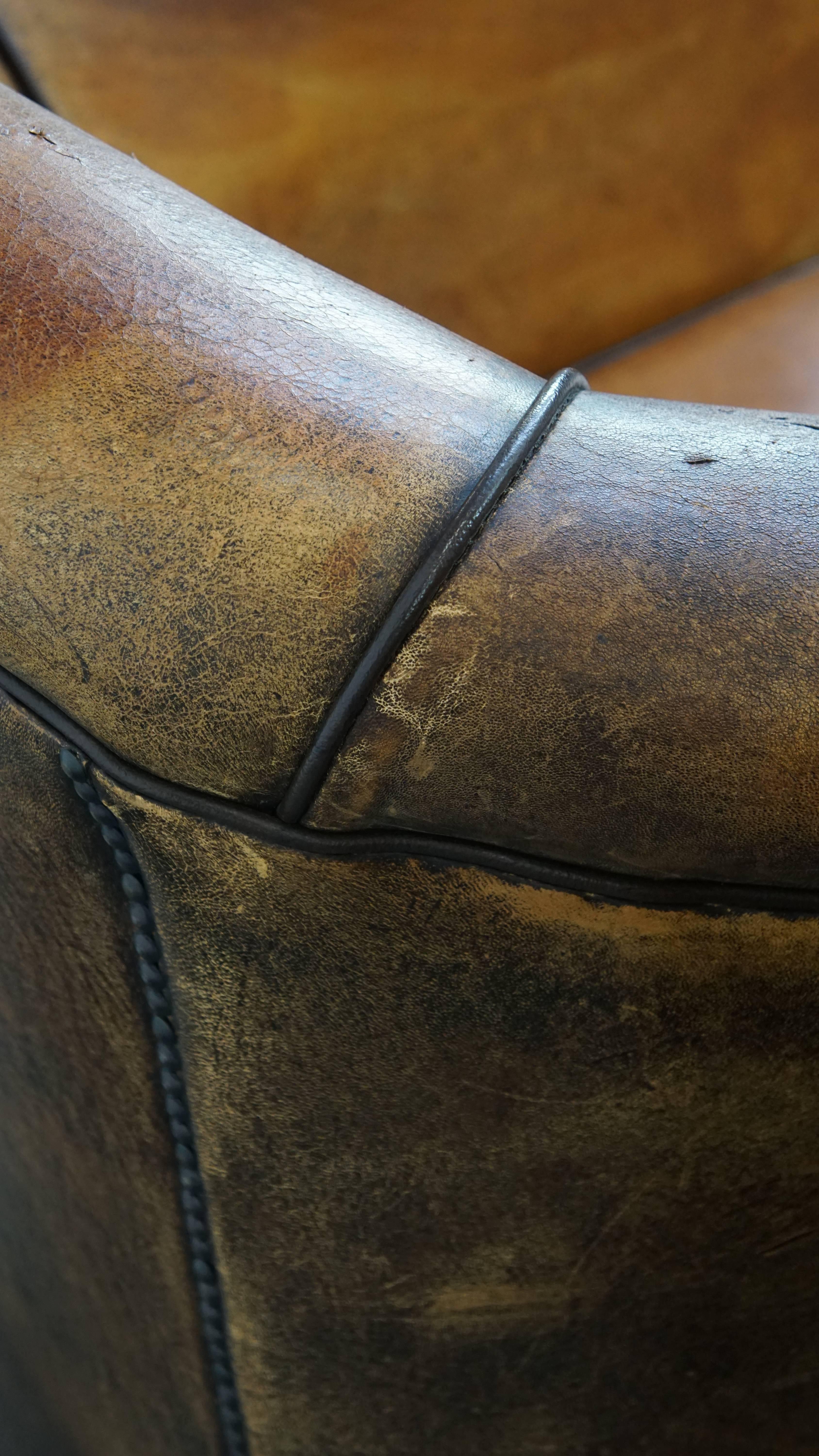 Set of 2 Vintage Sheepskin Leather Club Chairs For Sale 11