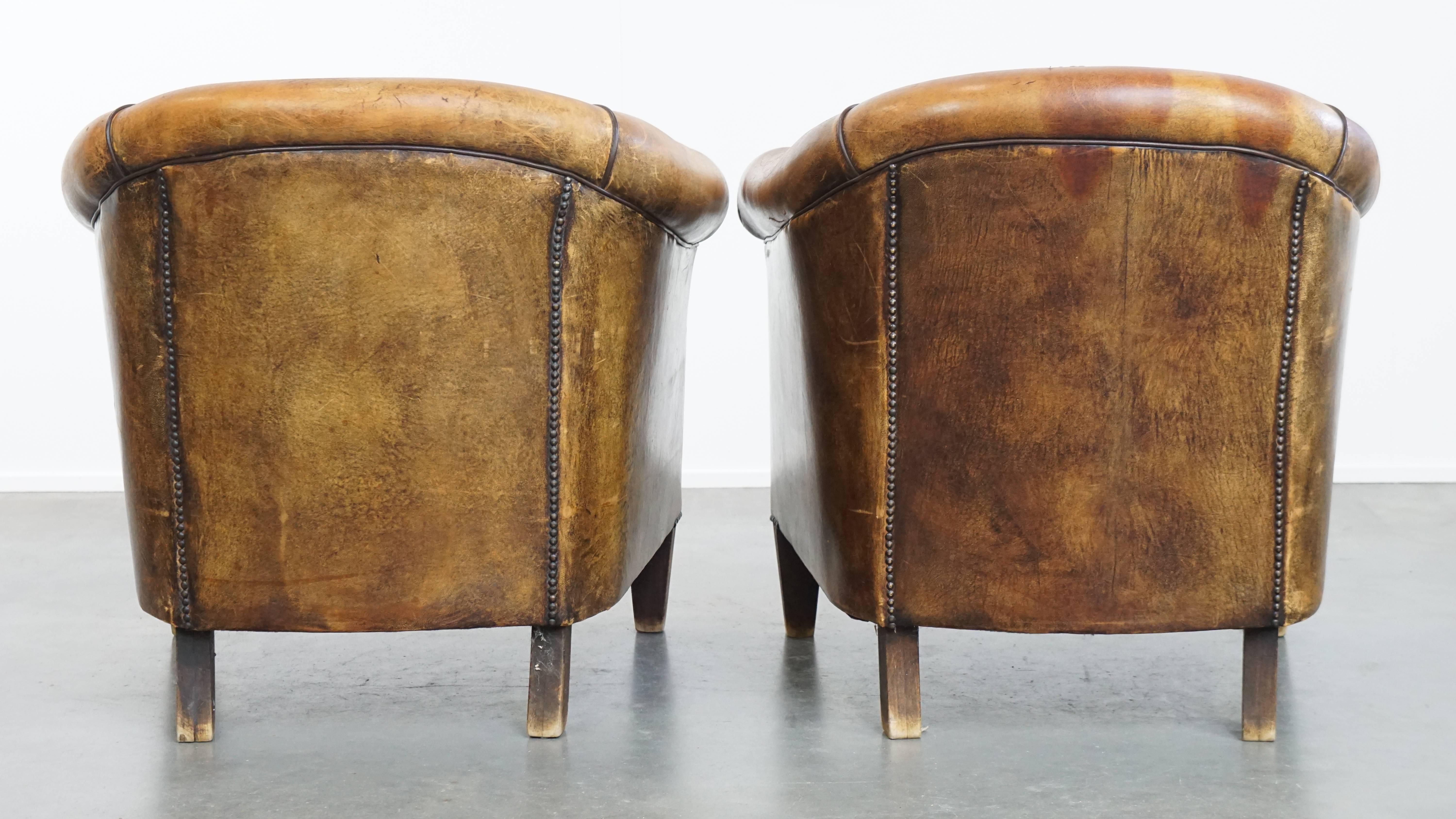 Classical Roman Set of 2 Vintage Sheepskin Leather Club Chairs For Sale