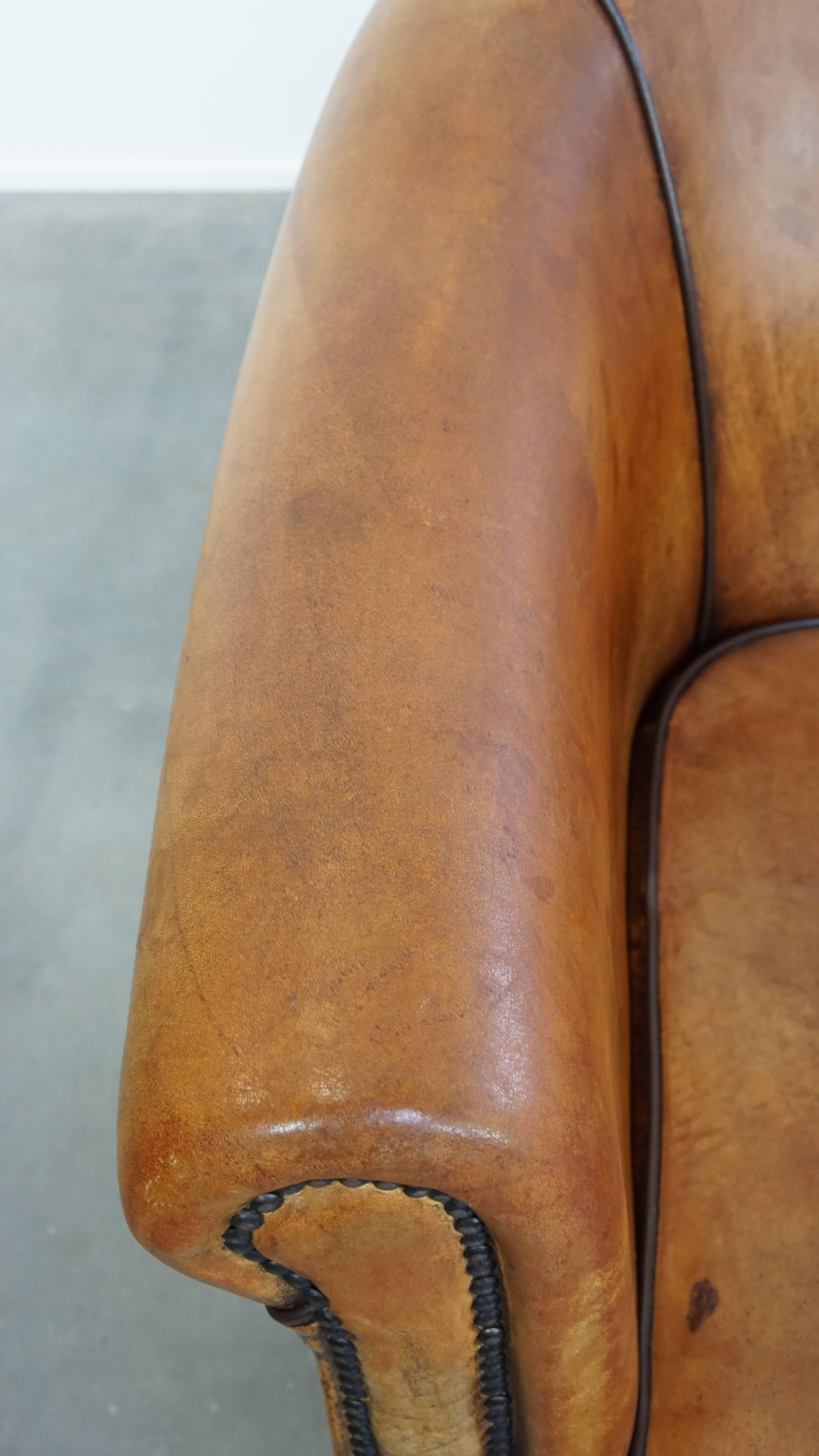 Set of 2 Vintage Sheepskin Leather Club Chairs For Sale 1